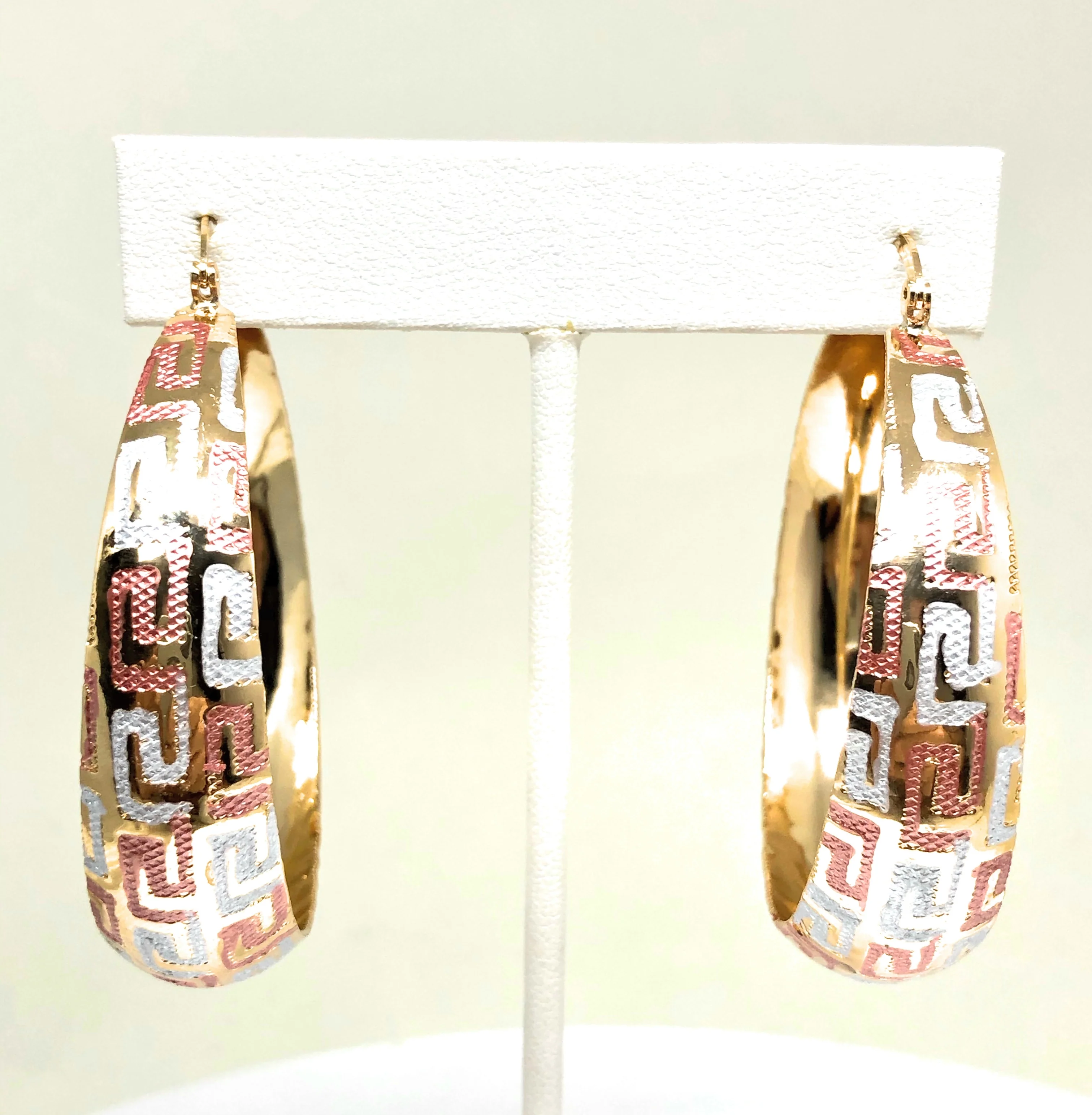 Gold Plated Tri-Color Hoop Earrings Aretes Arracada Tres Colores - Image 5