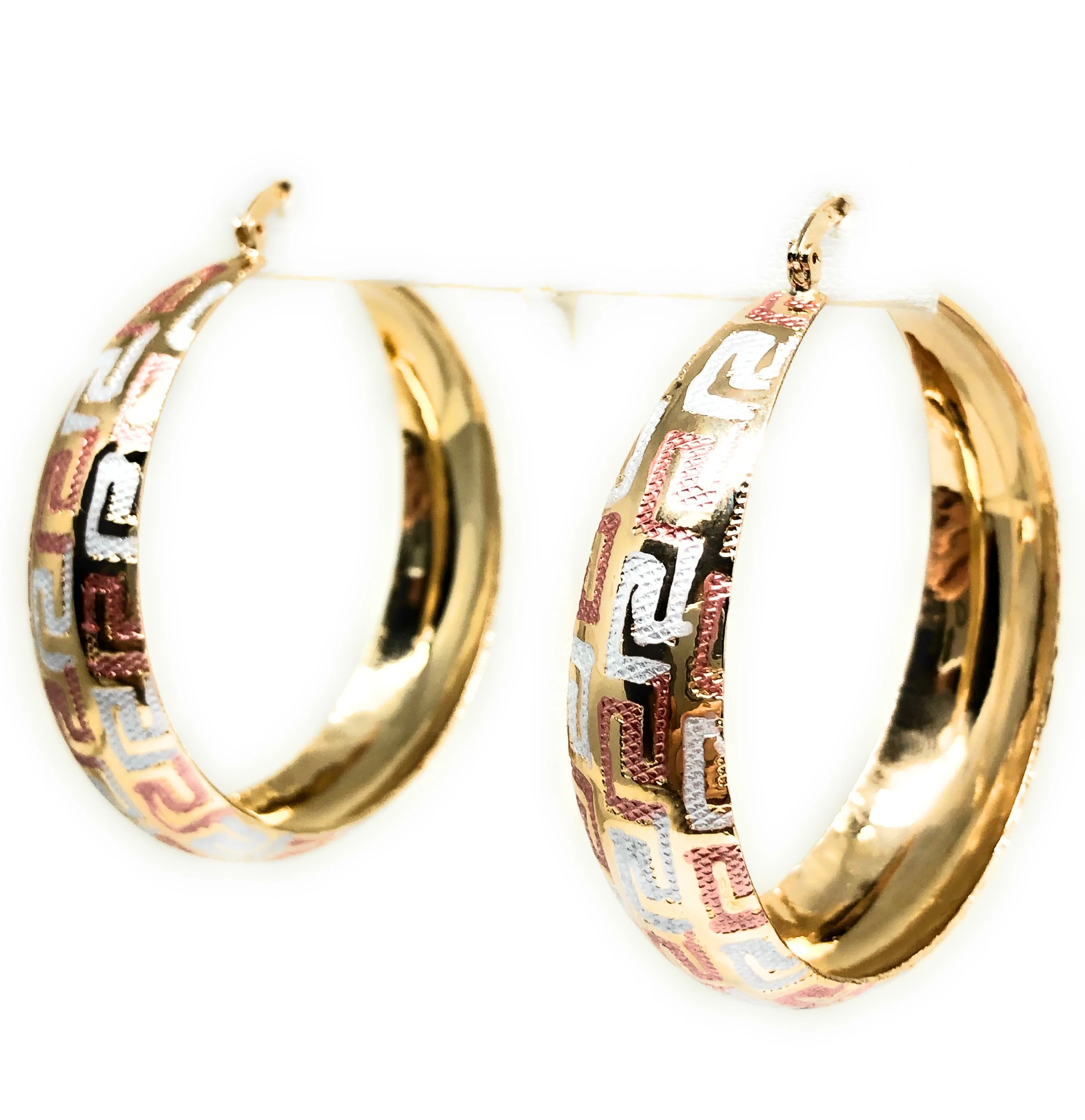 Gold Plated Tri-Color Hoop Earrings Aretes Arracada Tres Colores - Image 6