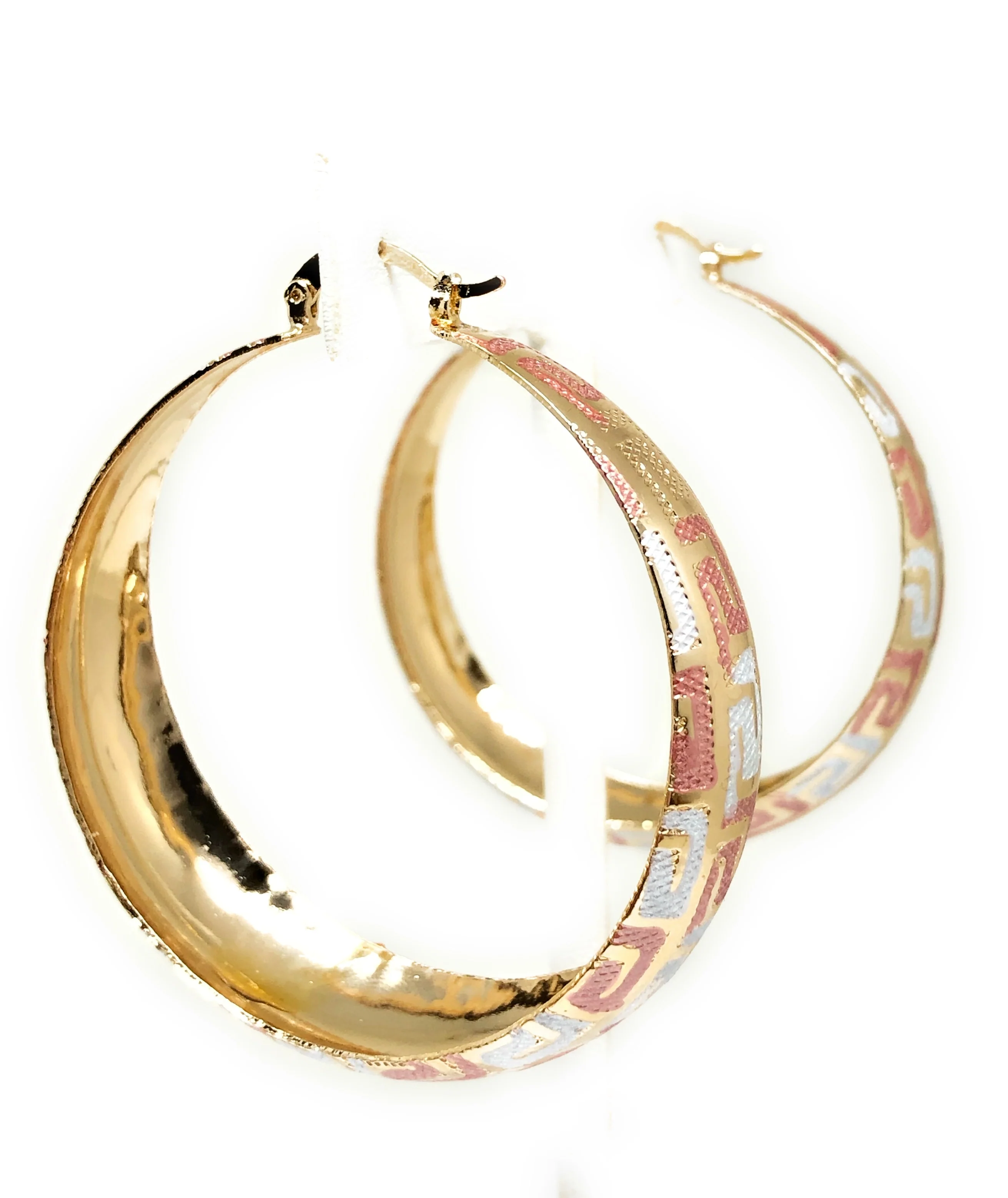Gold Plated Tri-Color Hoop Earrings Aretes Arracada Tres Colores - Image 7