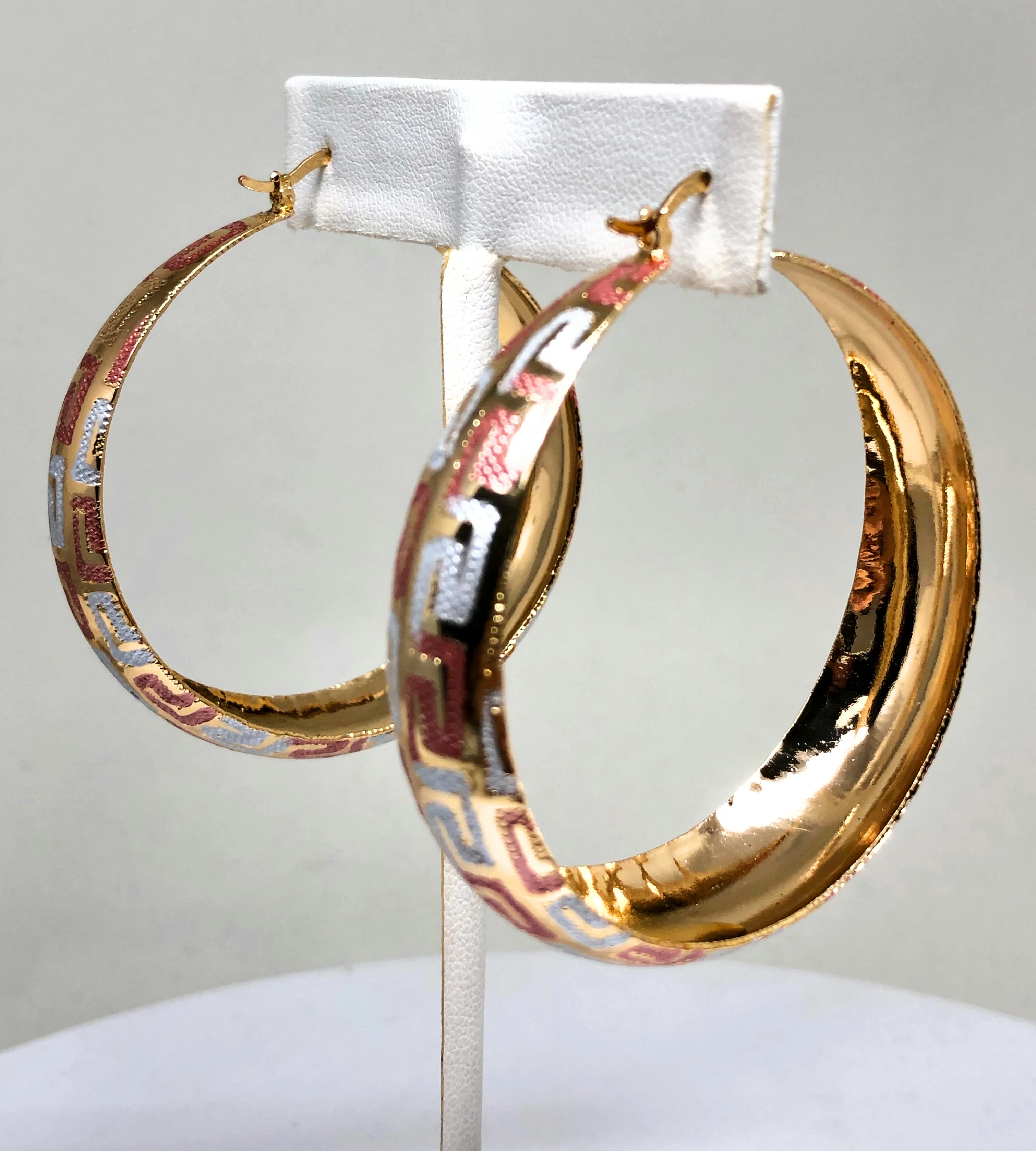Gold Plated Tri-Color Hoop Earrings Aretes Arracada Tres Colores - Image 8