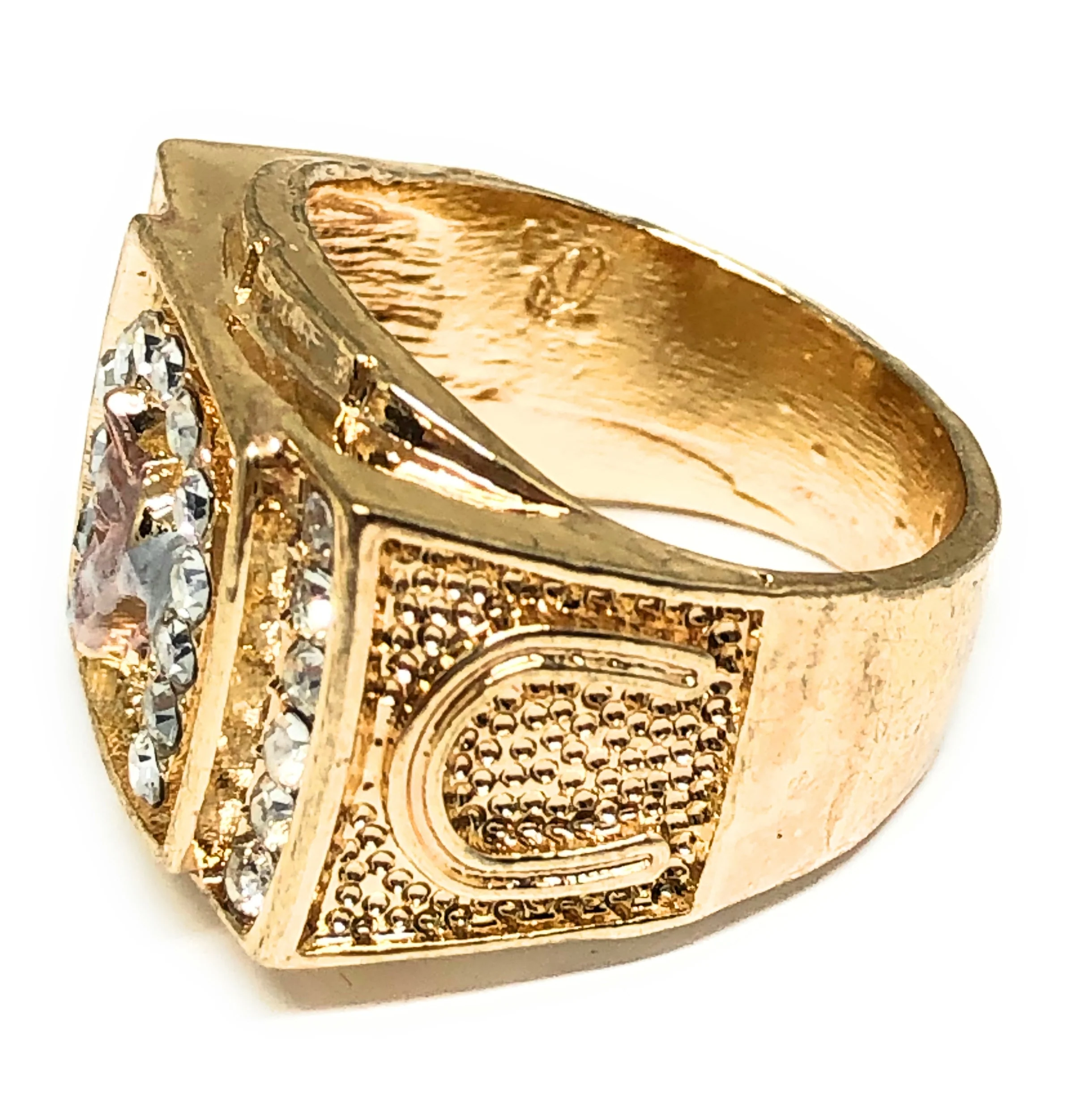 Gold Plated Tri-Color Horse & Horseshoe CZ Ring Anillo - Image 2