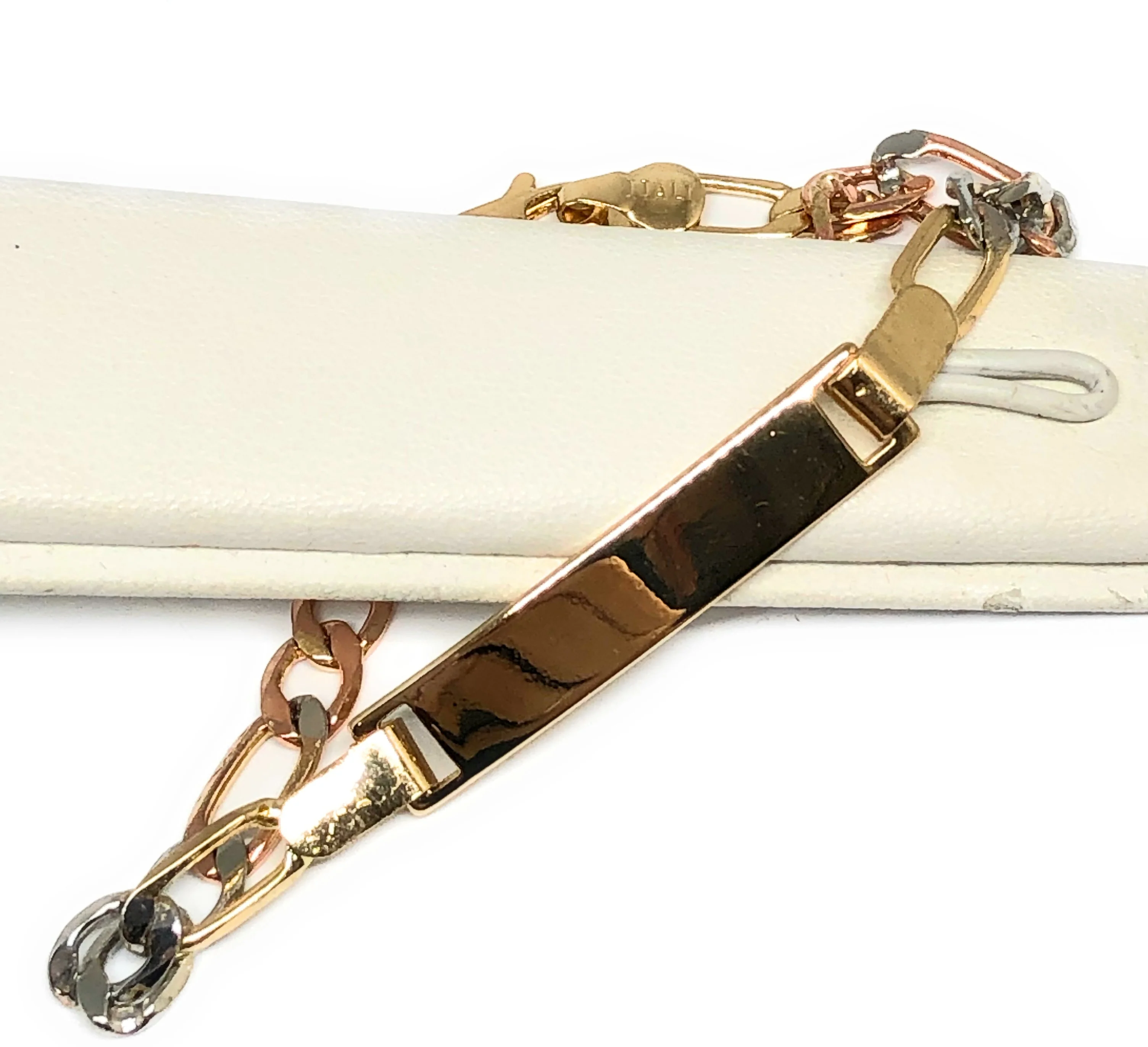 Gold Plated Tri-Color ID FIGARO Bracelet 7.5” 5.5mm Width Esclava - Image 2
