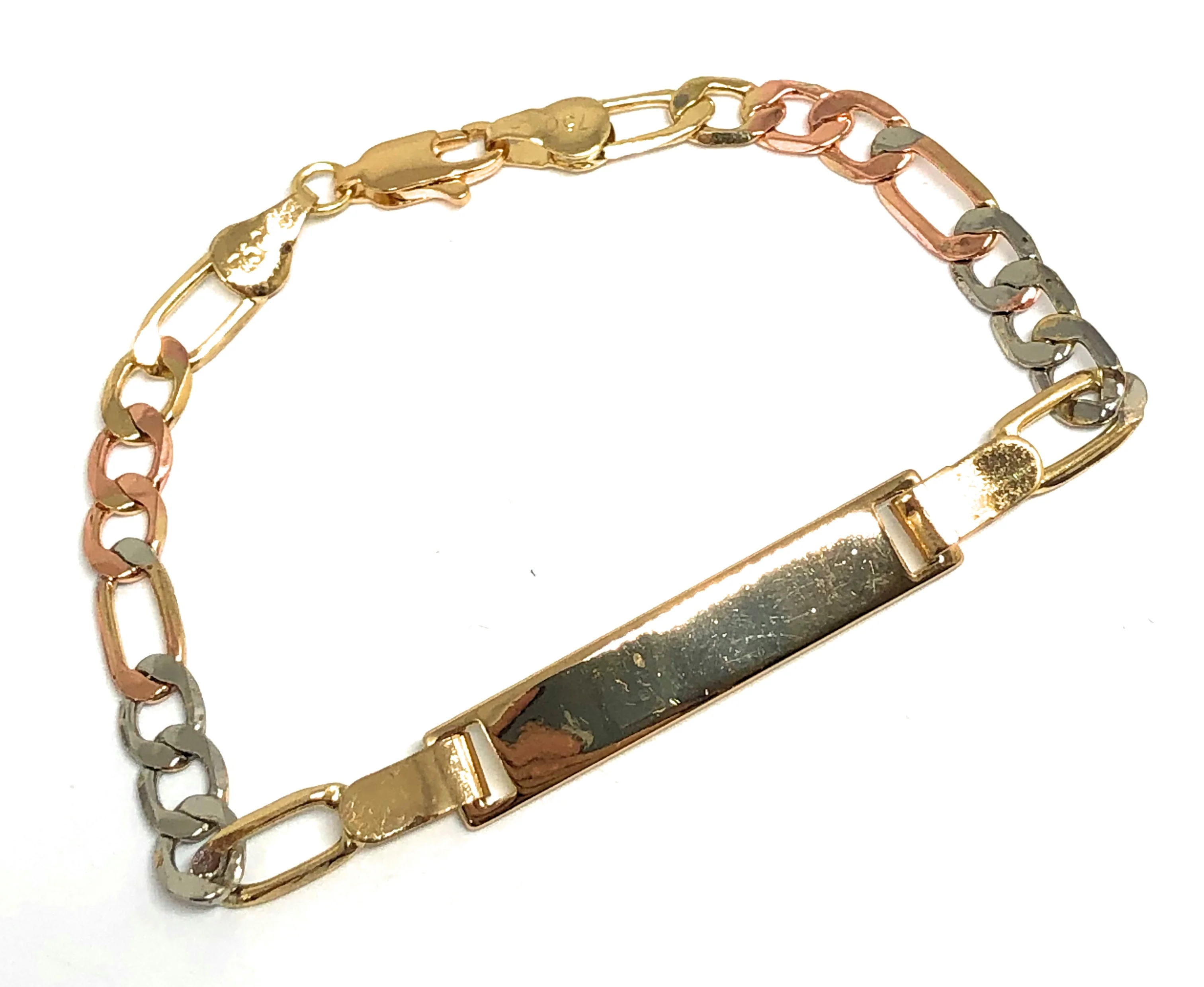 Gold Plated Tri-Color ID FIGARO Bracelet 7.5” 5.5mm Width Esclava - Image 4
