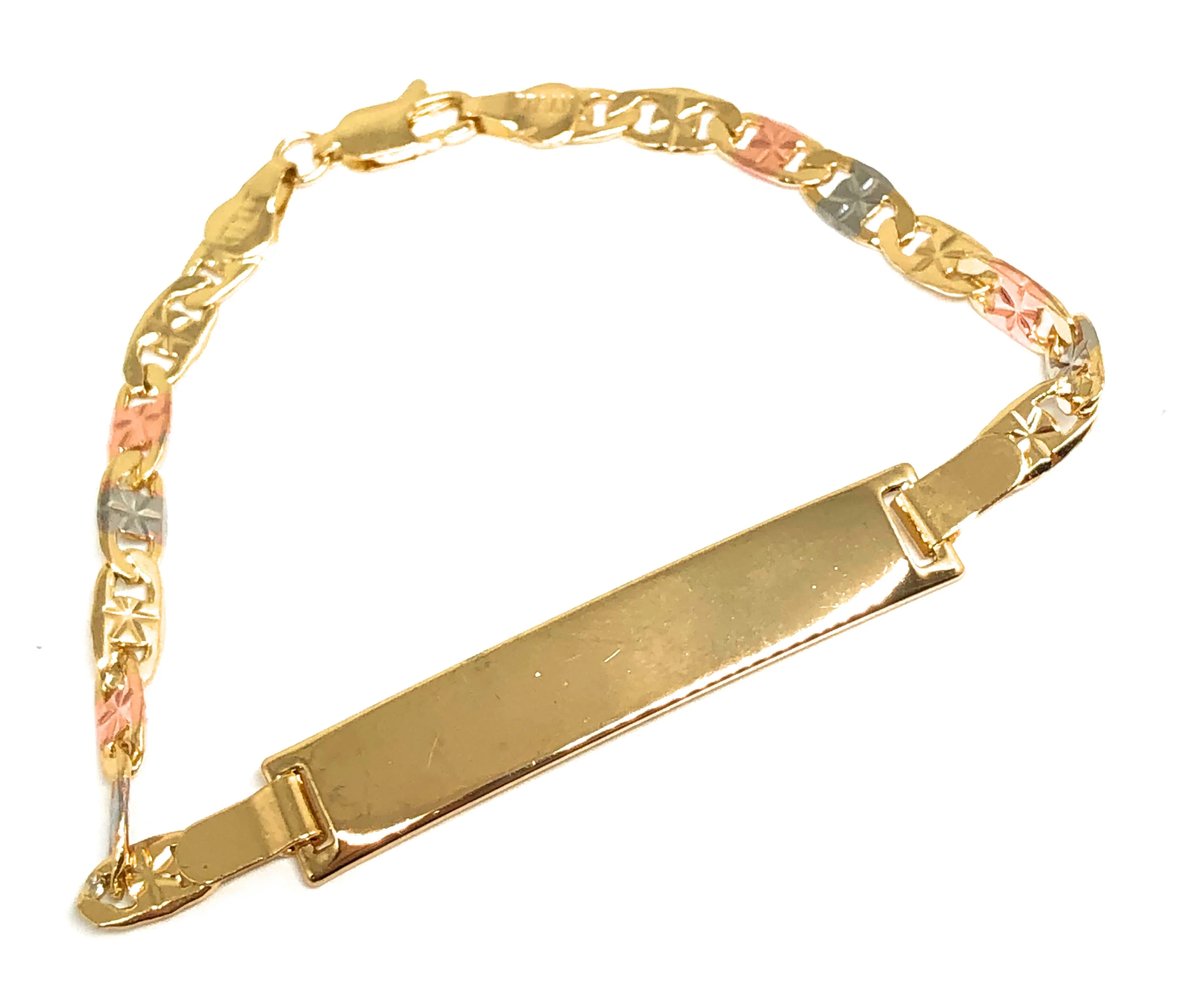 Gold Plated Tri-Color ID VALENTINA Bracelet 7.5” 5.5mm Width Esclava - Image 2