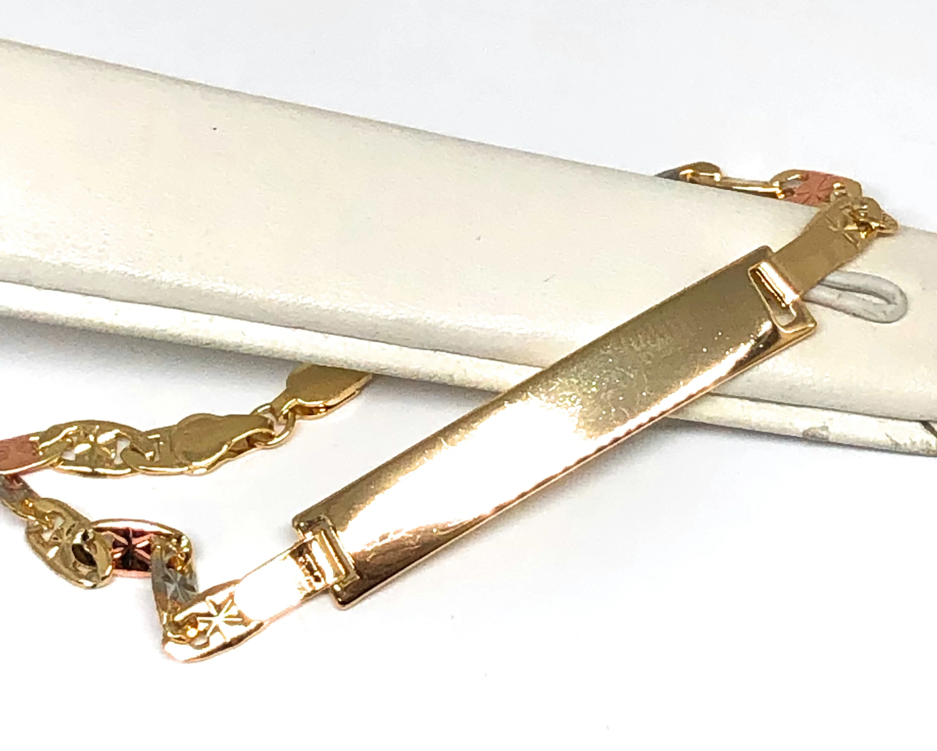Gold Plated Tri-Color ID VALENTINA Bracelet 7.5” 5.5mm Width Esclava - Image 3