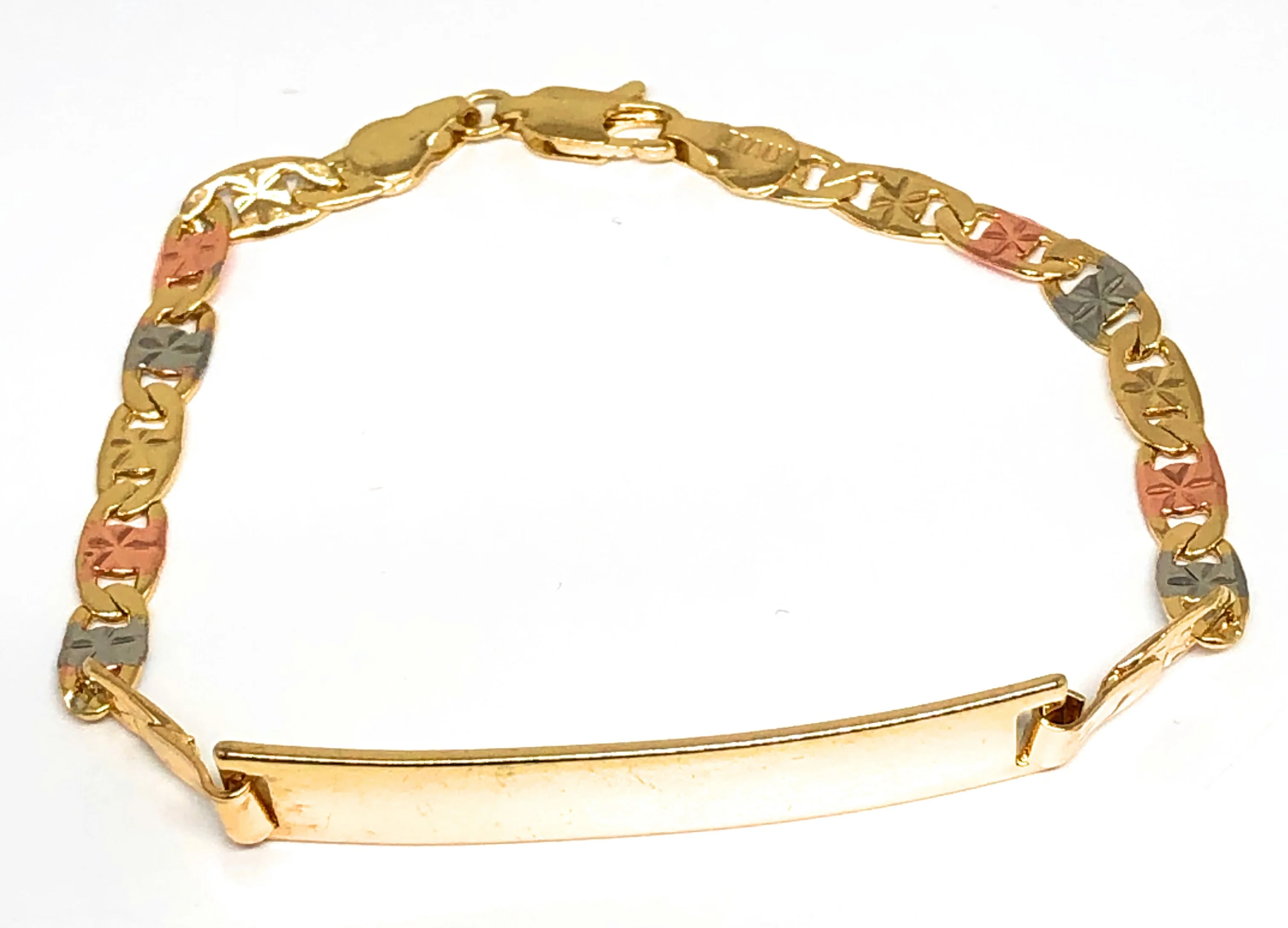 Gold Plated Tri-Color ID VALENTINA Bracelet 7.5” 5.5mm Width Esclava - Image 4
