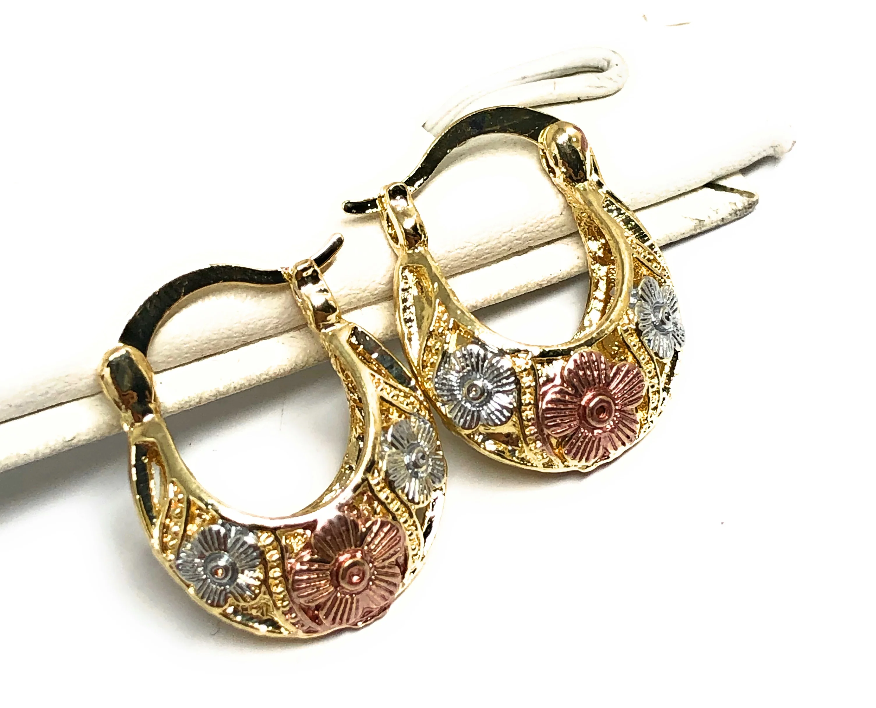 Gold Plated Tri-Color Kids Basket Earrings Aretes Canasta Tres Colores Para Ninos - Image 3