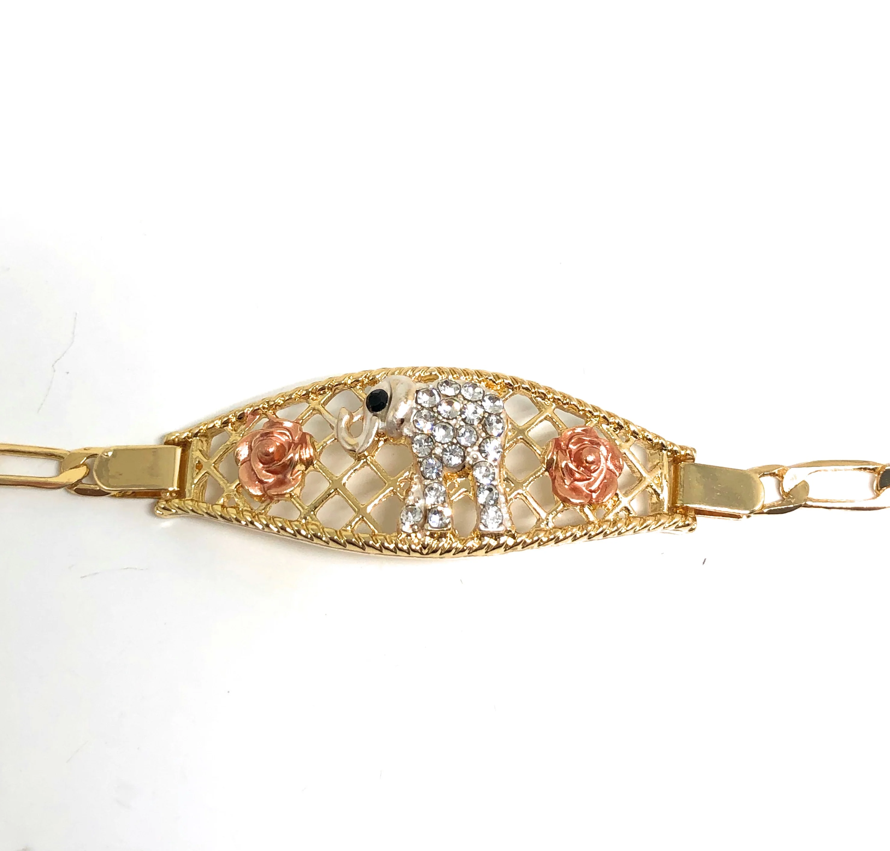 Gold Plated Tri-Color Lucky Elephant Bracelet Esclava Suerte 8” - Image 4