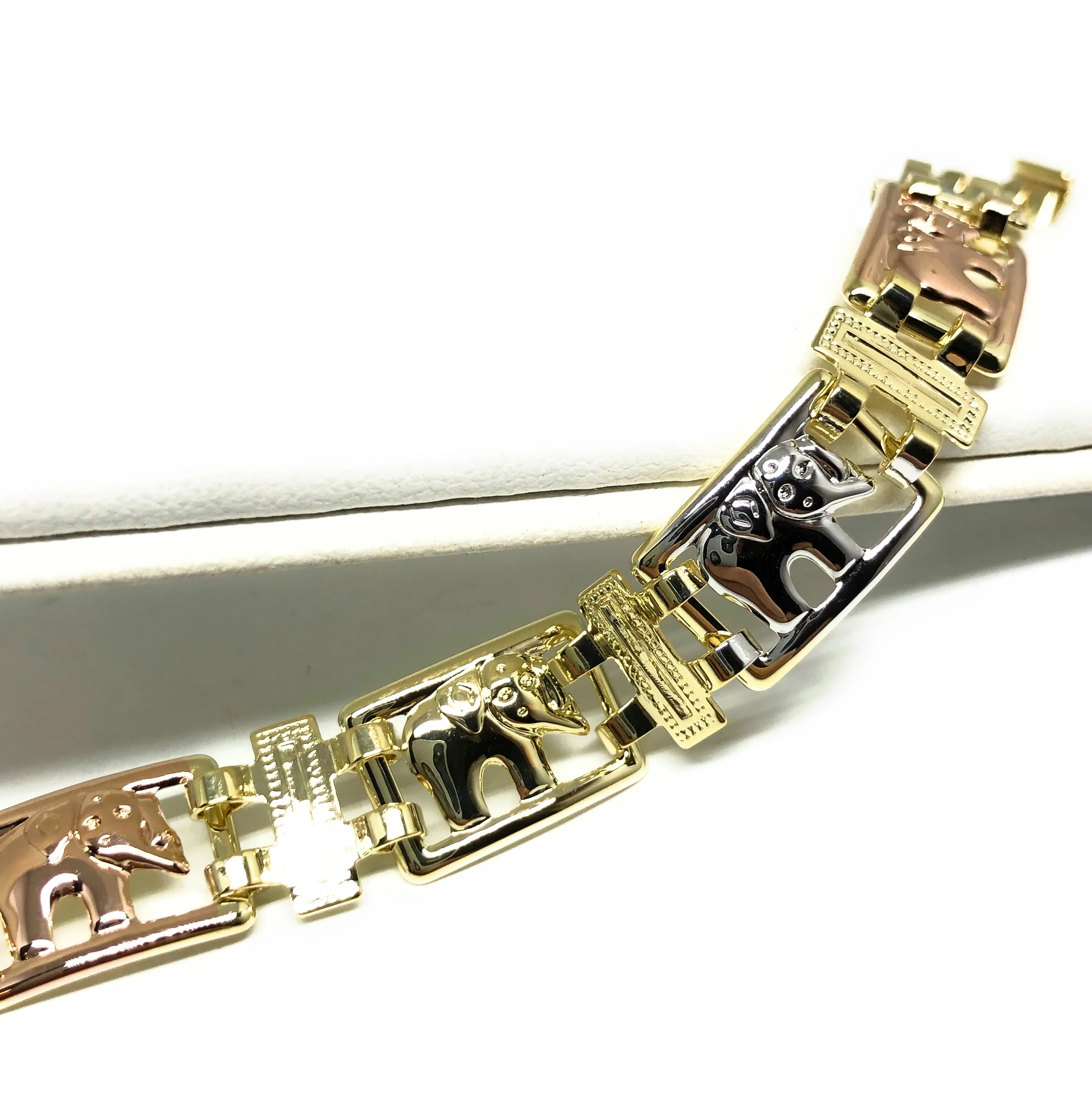 Gold Plated Tri-Color Lucky Elephant Bracelet Pulsera Tres Colores Suerte 8” - Image 3