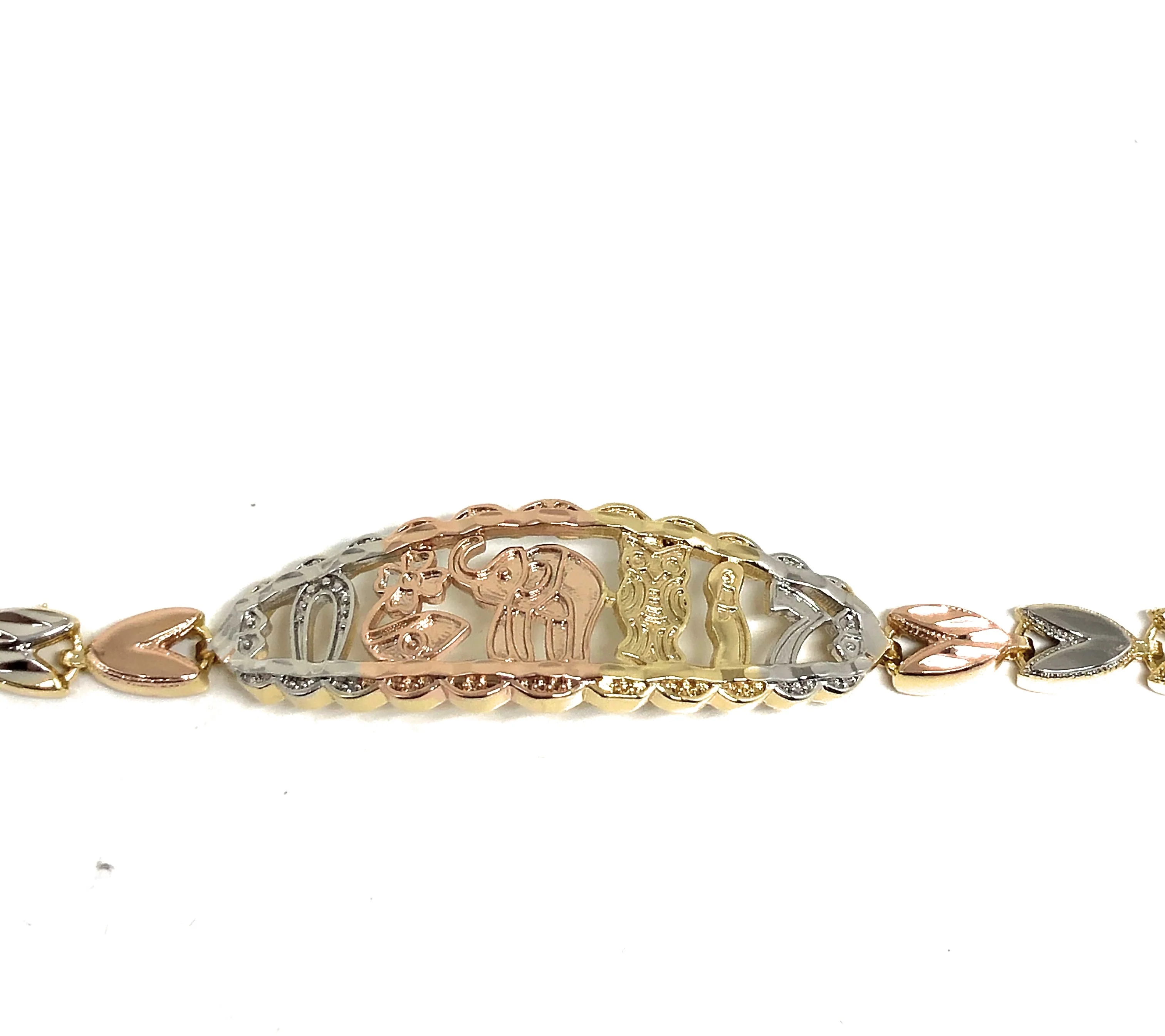 Gold Plated Tri-Color Lucky Symbols Bracelet Pulsera Tres Colores Suerte 8” - Image 4
