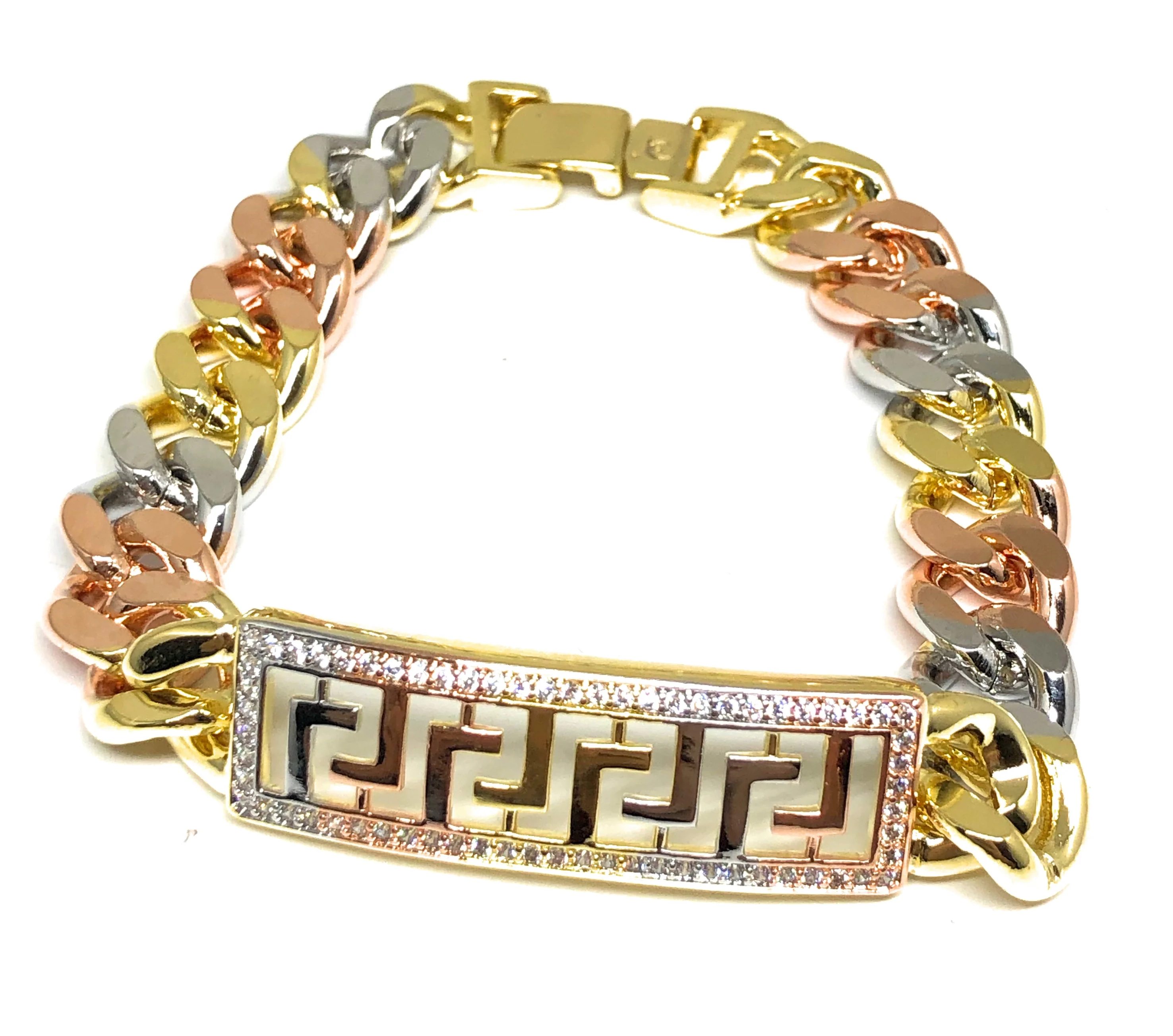 Gold Plated Tri-Color Miami Cuban Link Bracelet 7.5” 11mm Width Esclava