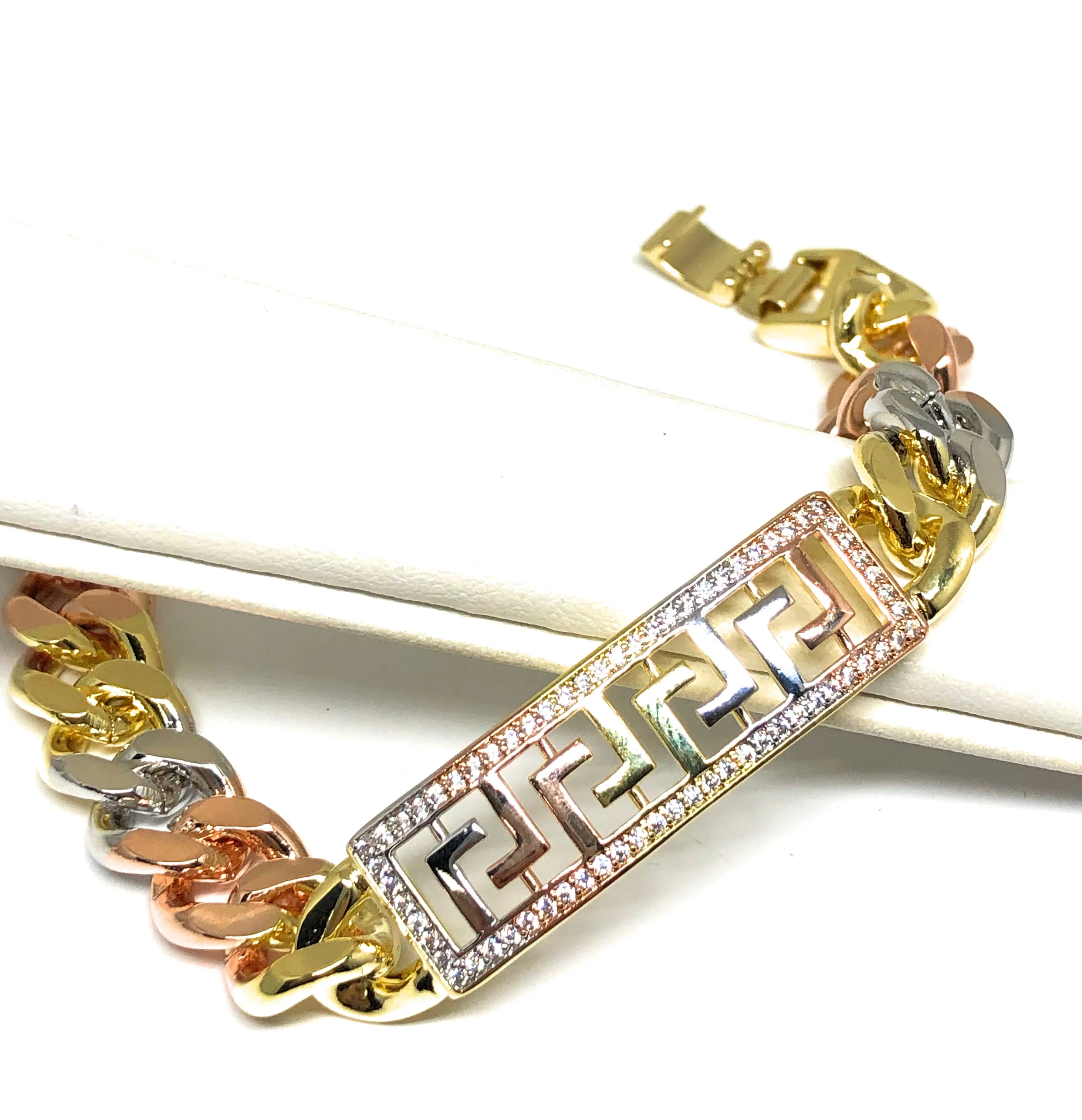 Gold Plated Tri-Color Miami Cuban Link Bracelet 7.5” 11mm Width Esclava - Image 2