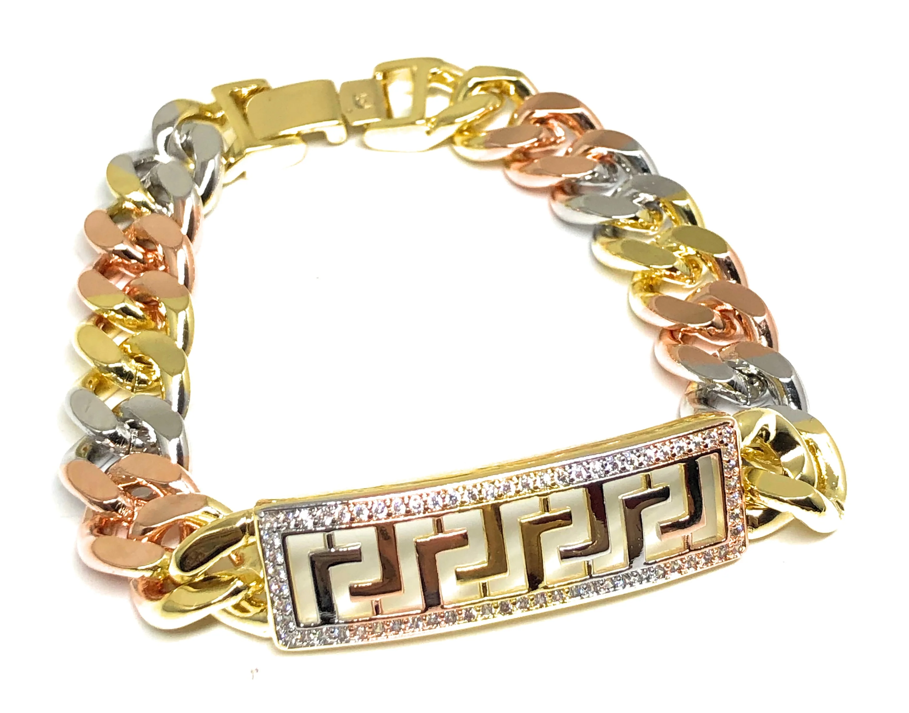 Gold Plated Tri-Color Miami Cuban Link Bracelet 7.5” 11mm Width Esclava - Image 4