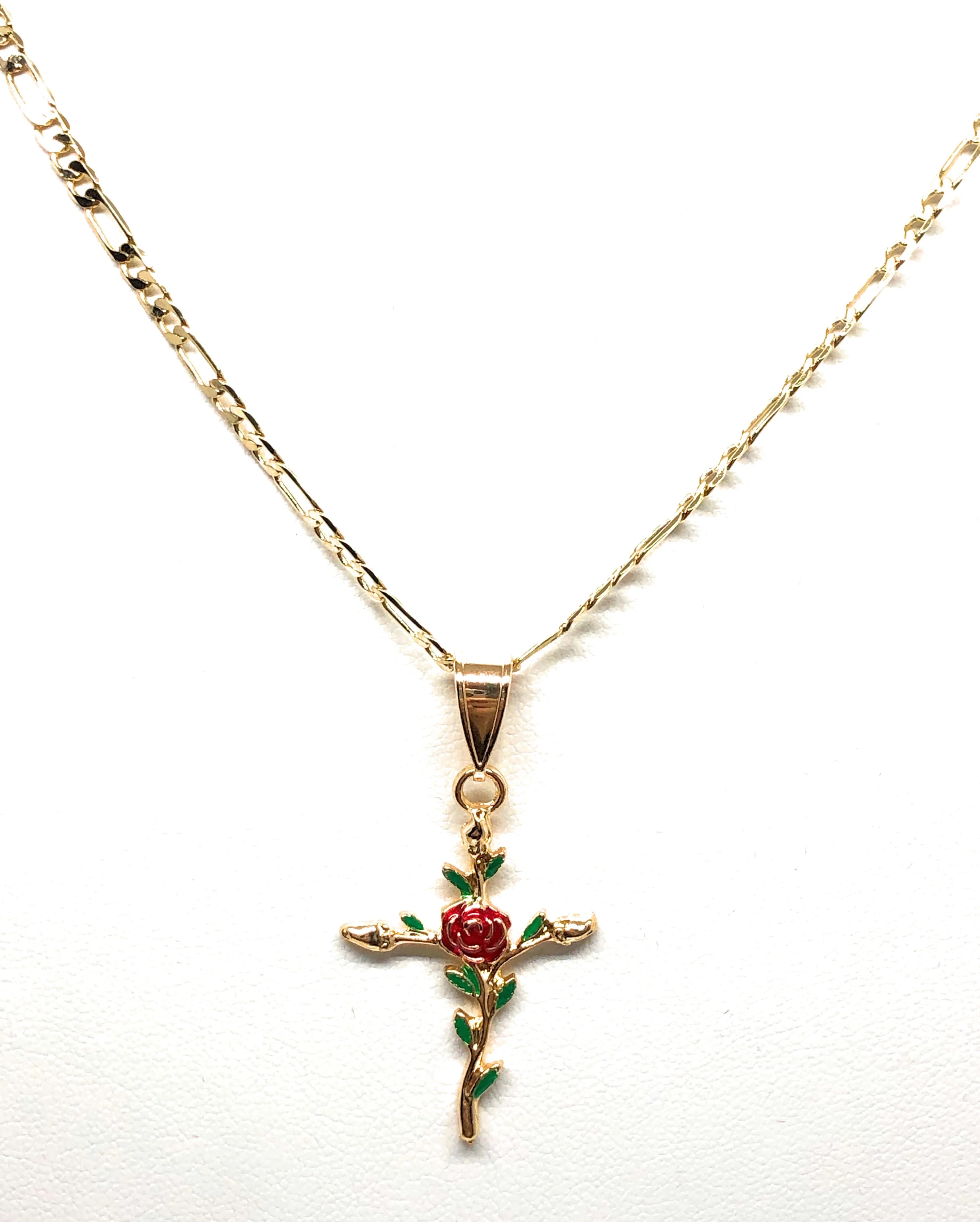 Gold Plated Tri-Color Red Cross Crucifix 24" Chain Cruz Crucifijo - Image 4