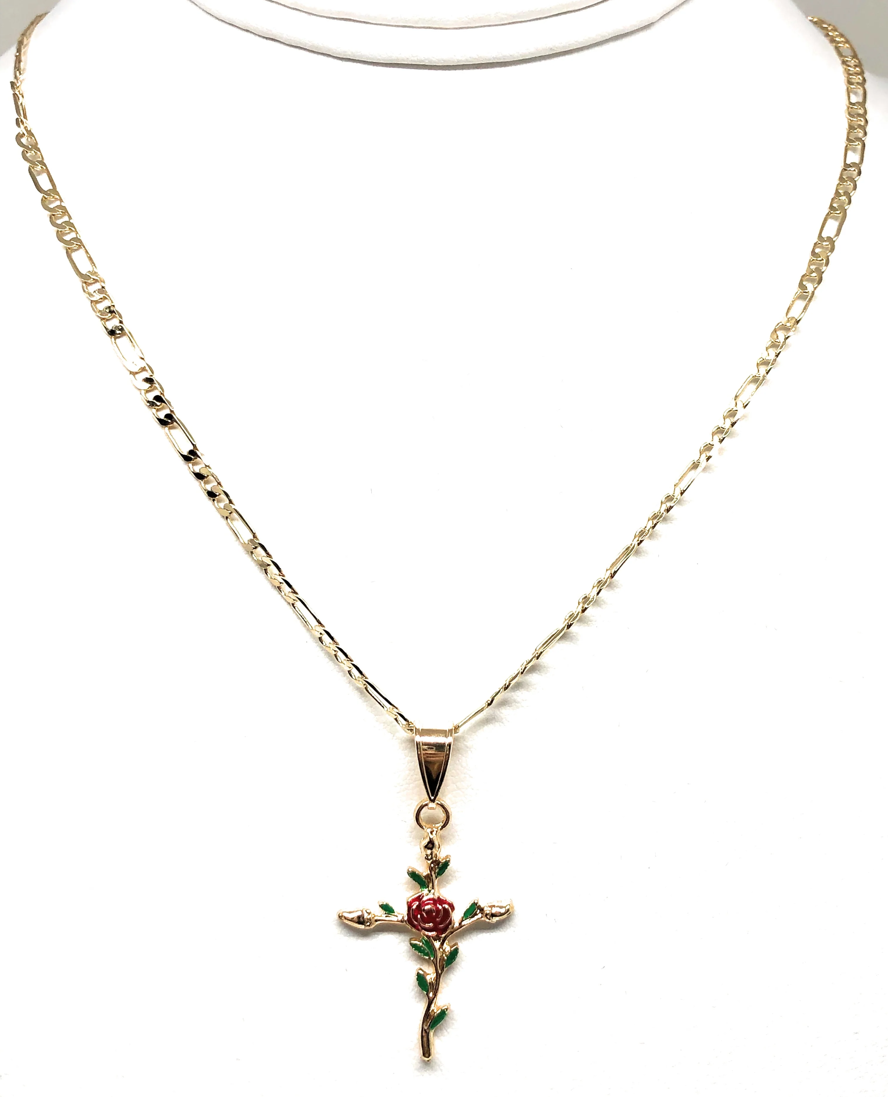 Gold Plated Tri-Color Red Cross Crucifix 24" Chain Cruz Crucifijo - Image 5