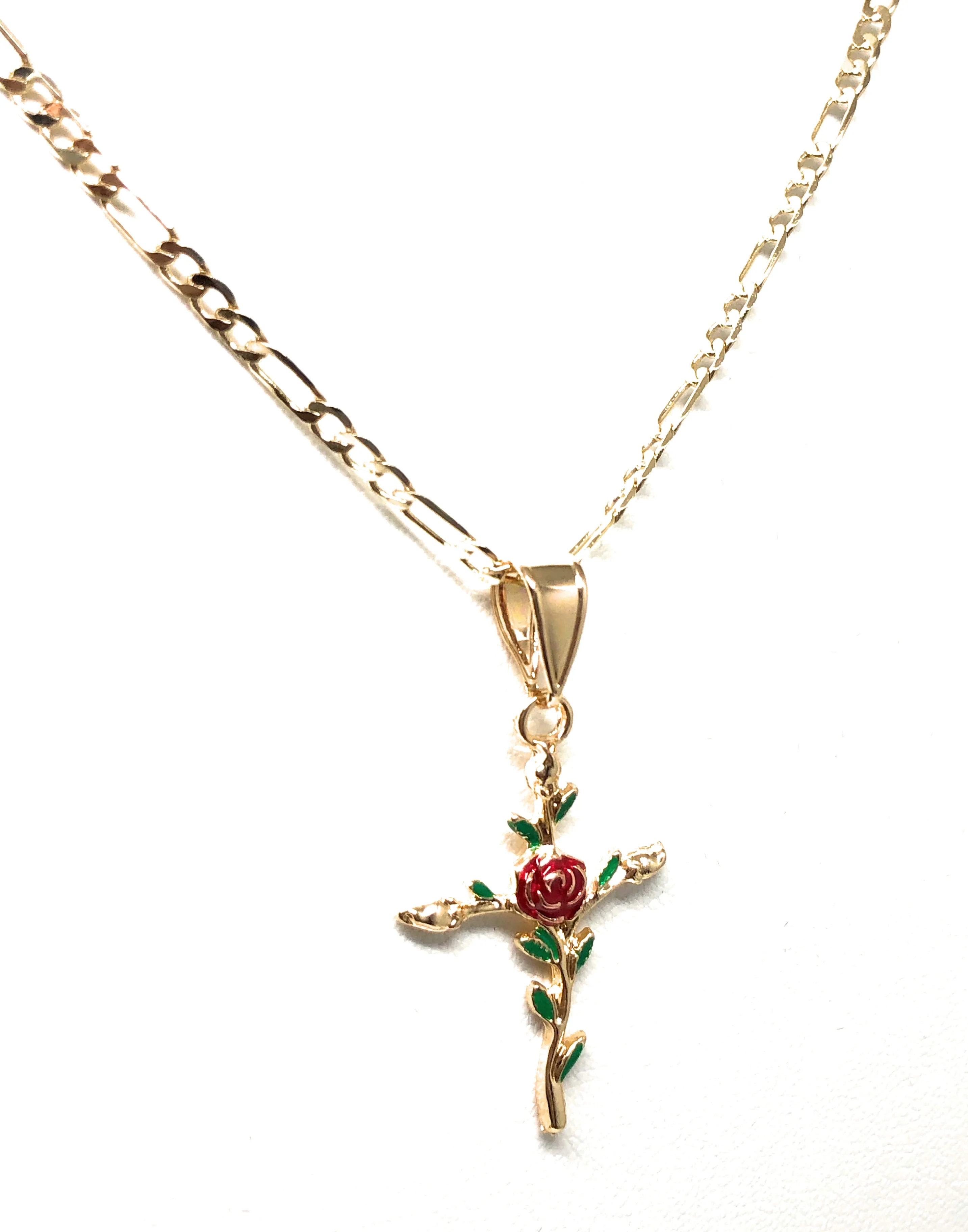Gold Plated Tri-Color Red Cross Crucifix 24" Chain Cruz Crucifijo - Image 6