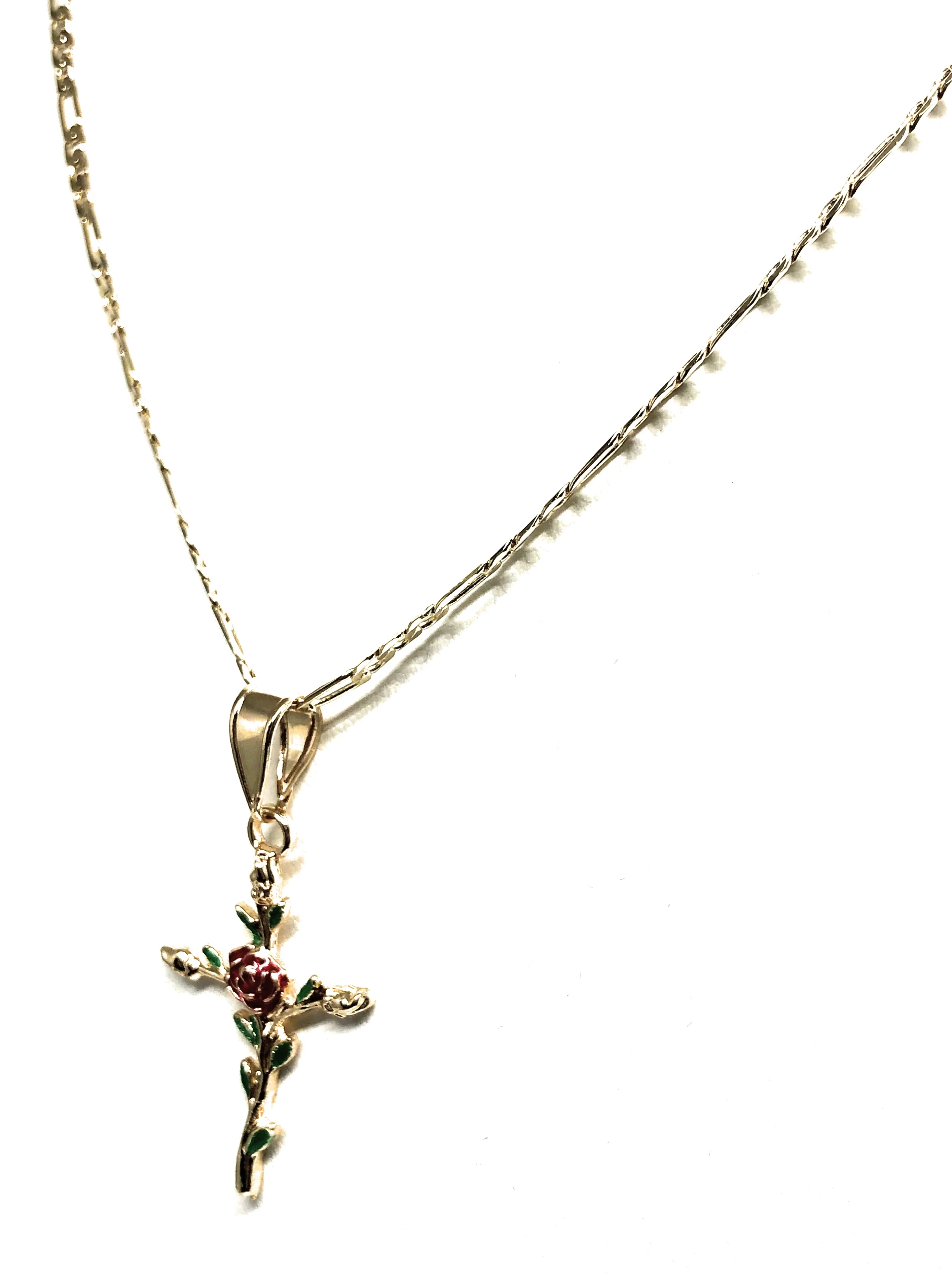 Gold Plated Tri-Color Red Cross Crucifix 24" Chain Cruz Crucifijo - Image 7