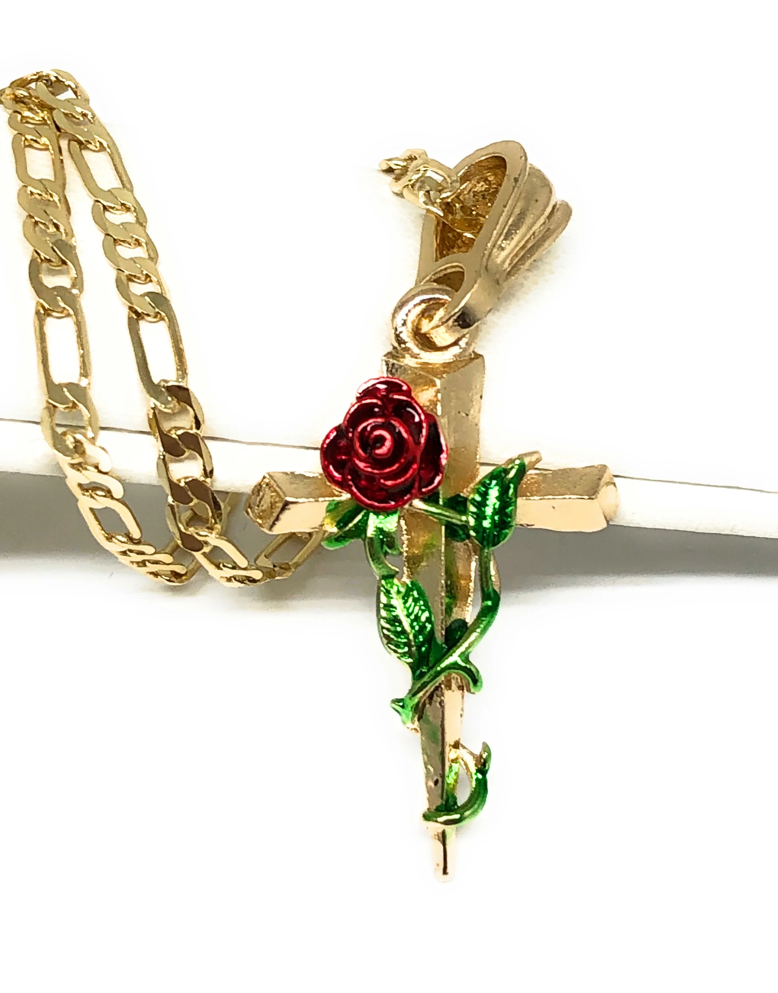 Gold Plated Tri-Color Rose Cross Crucifix 24" Chain Cruz Crucifijo - Image 7