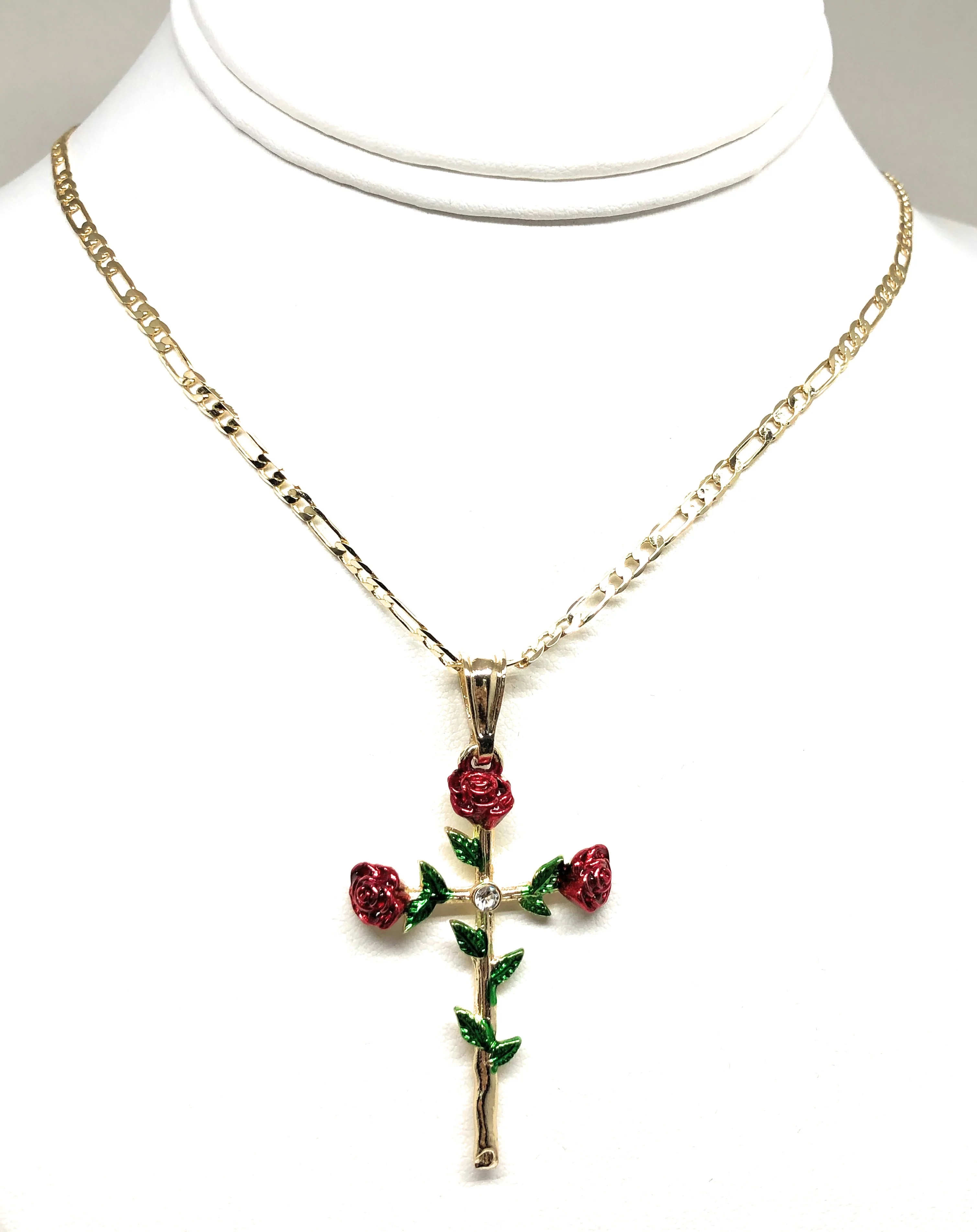 Gold Plated Tri-Color Rose CZ Cross Crucifix 24" Chain Cruz Crucifijo - Image 5