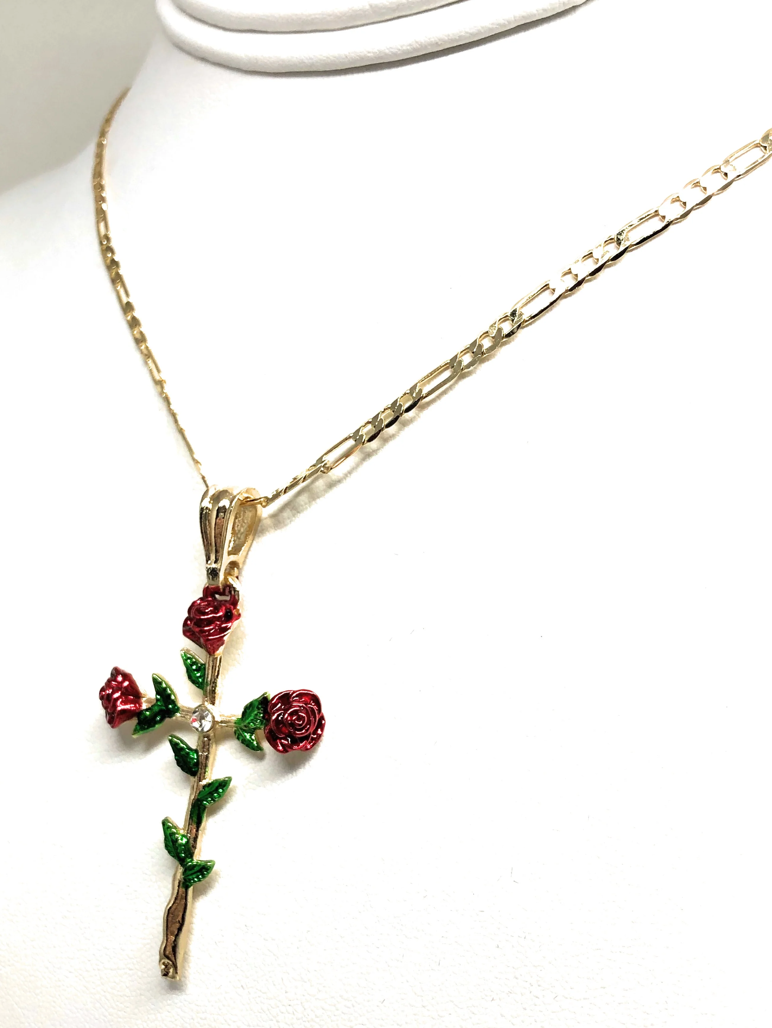 Gold Plated Tri-Color Rose CZ Cross Crucifix 24" Chain Cruz Crucifijo - Image 7