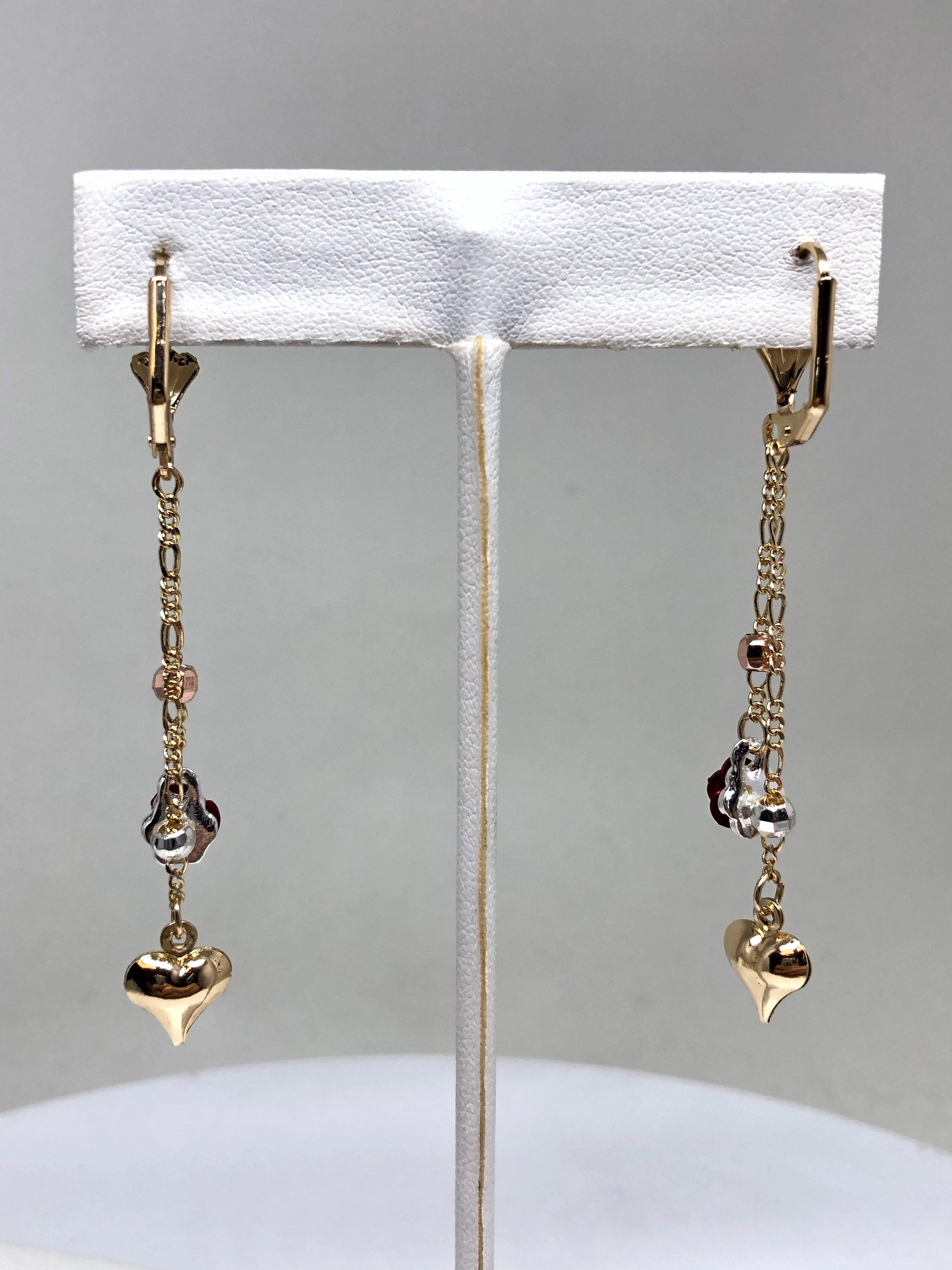 Gold Plated Tri-Color Rose Heart Dangle Earrings Aretes Tres Colores - Image 6