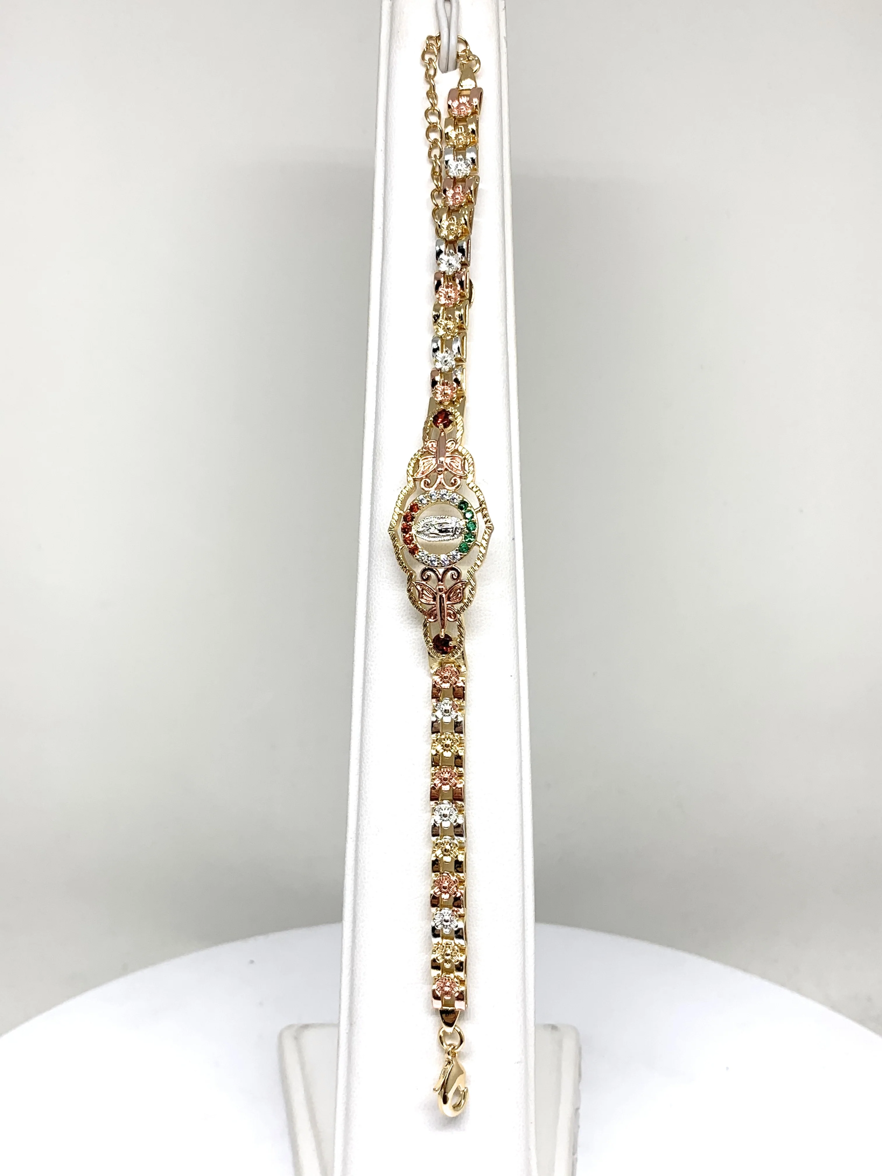 Gold Plated Tri-Color Round Virgin Mary Butterfly Bracelet Virgen De Guadalupe Pulsera 8" - Image 5