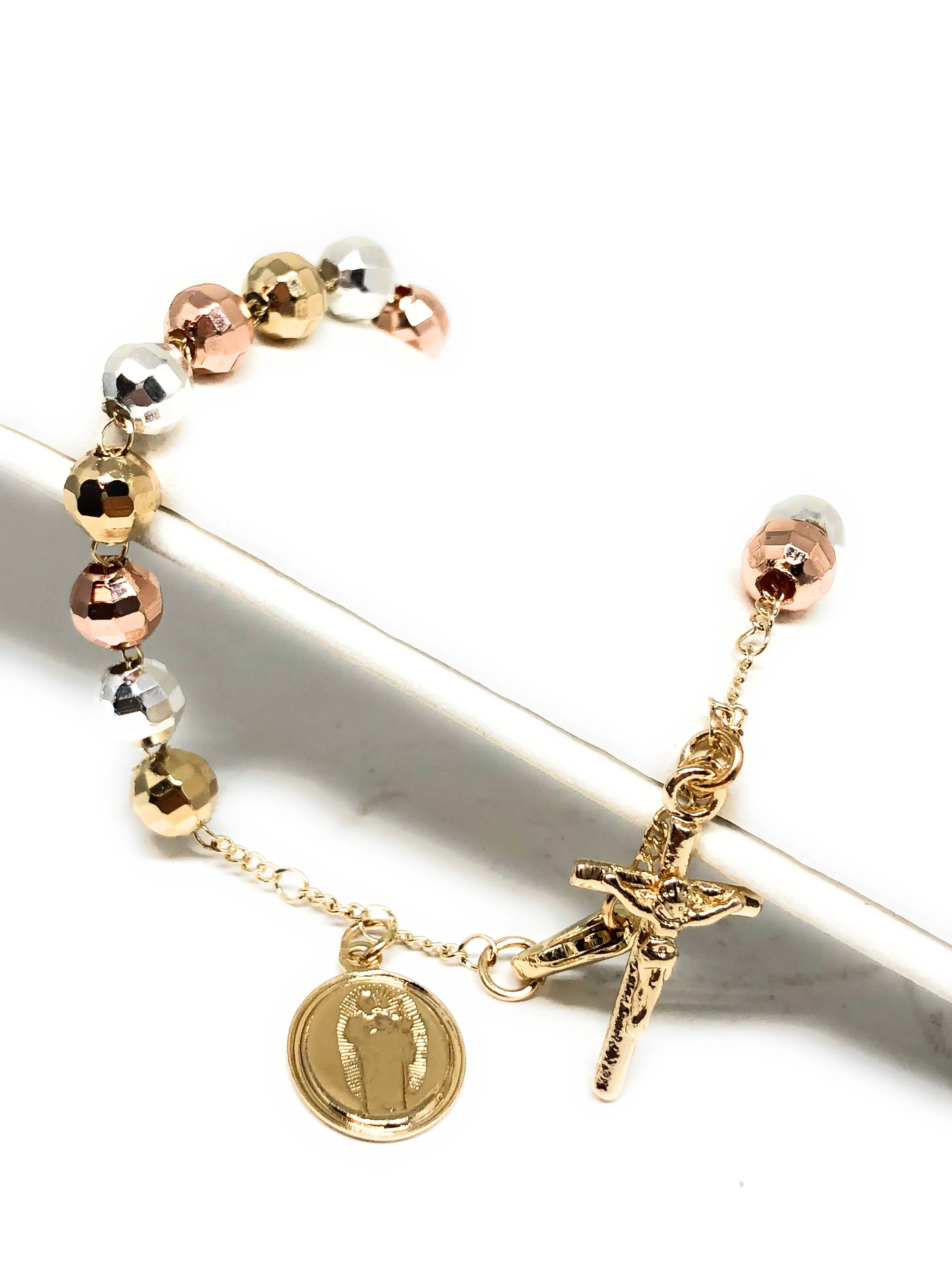 Gold Plated Tri-Color Saint Jude Bracelet San Judas Pulsera Tres Colores 8” - Image 3