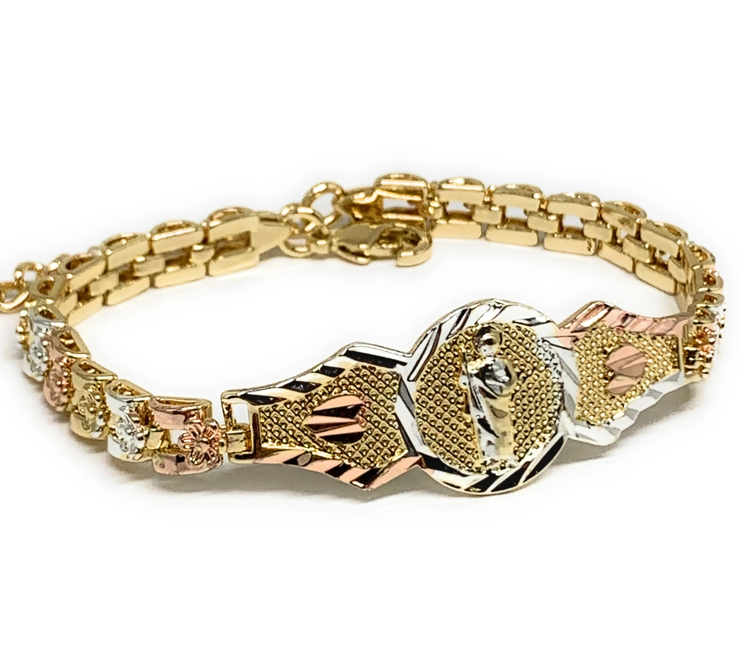 Gold Plated Tri-Color Saint Jude Bracelet San Judas Pulsera Tres Colores 8" - Image 2
