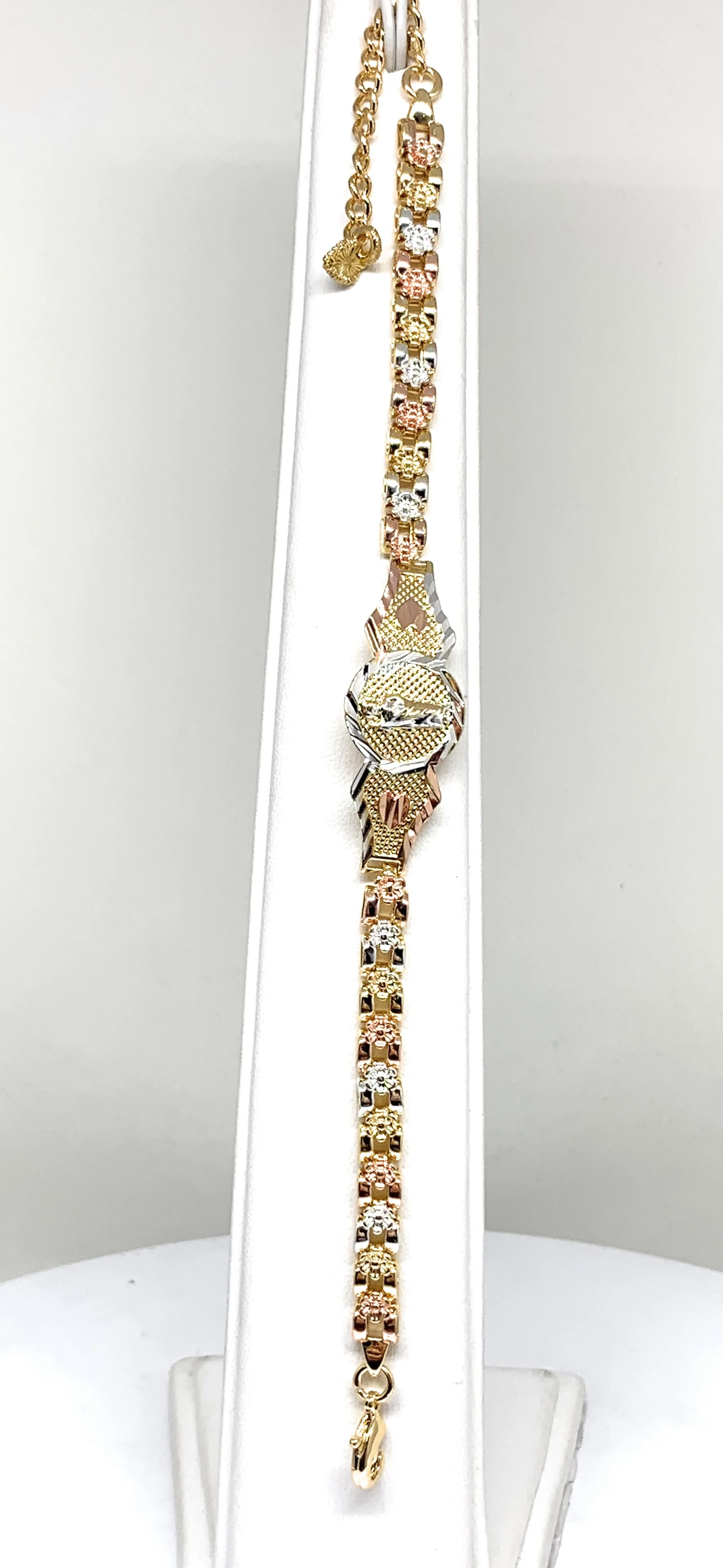 Gold Plated Tri-Color Saint Jude Bracelet San Judas Pulsera Tres Colores 8" - Image 3
