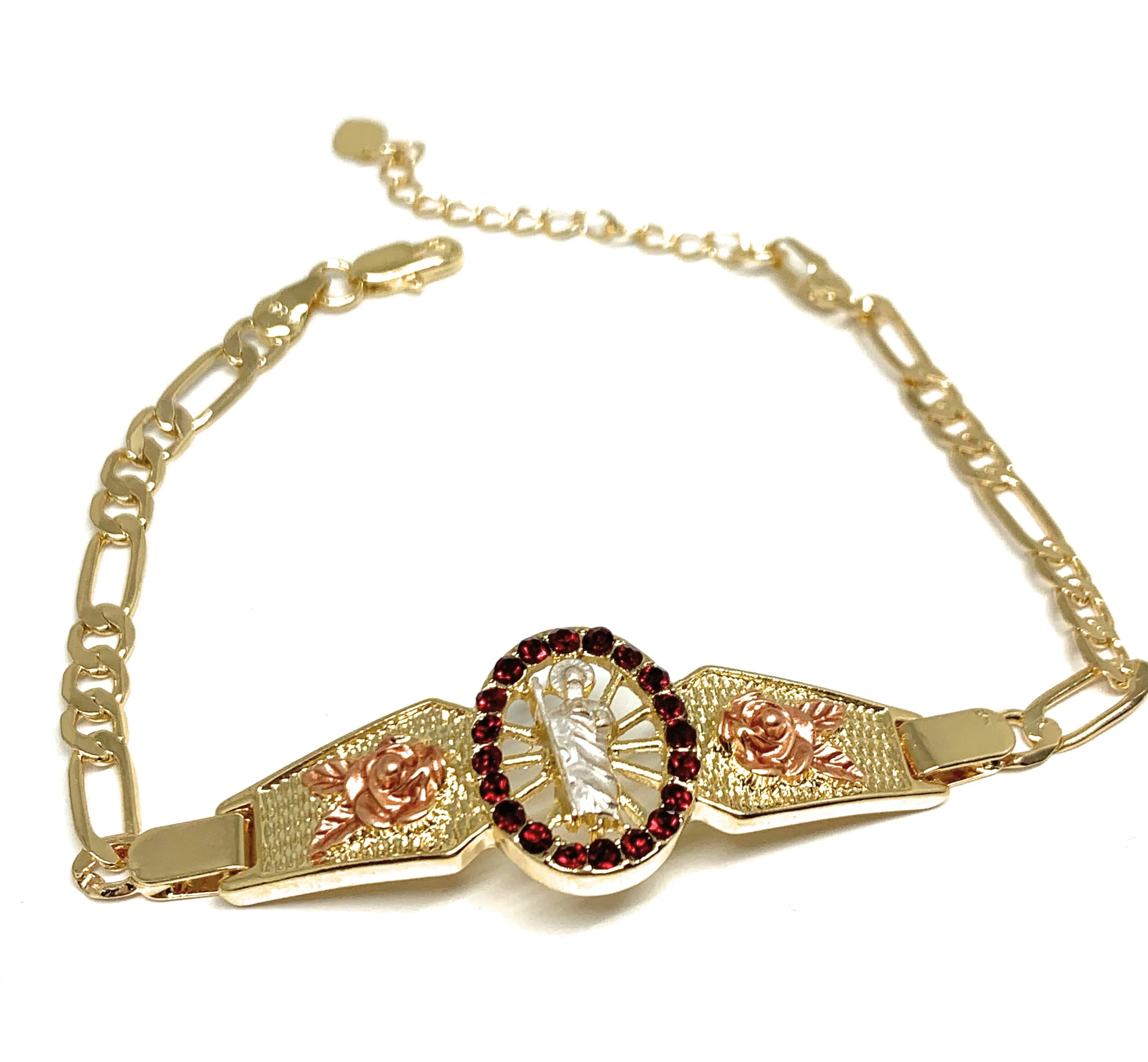 Gold Plated Tri-Color Saint Jude Figaro Bracelet San Judas Esclava 8" - Image 5