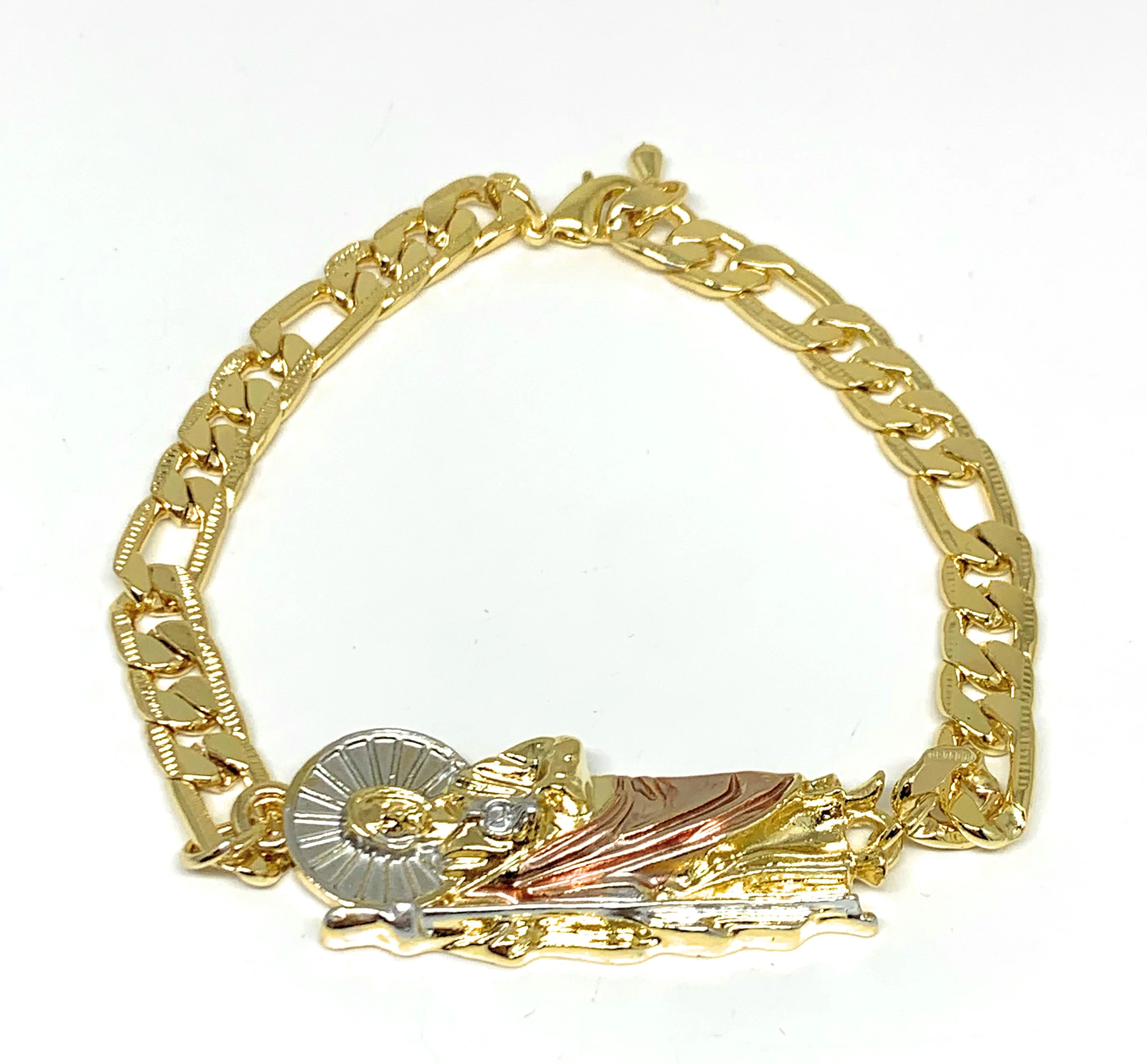Gold Plated Tri-Color Saint Jude Figaro Bracelet San Judas Esclava 8" - Image 2