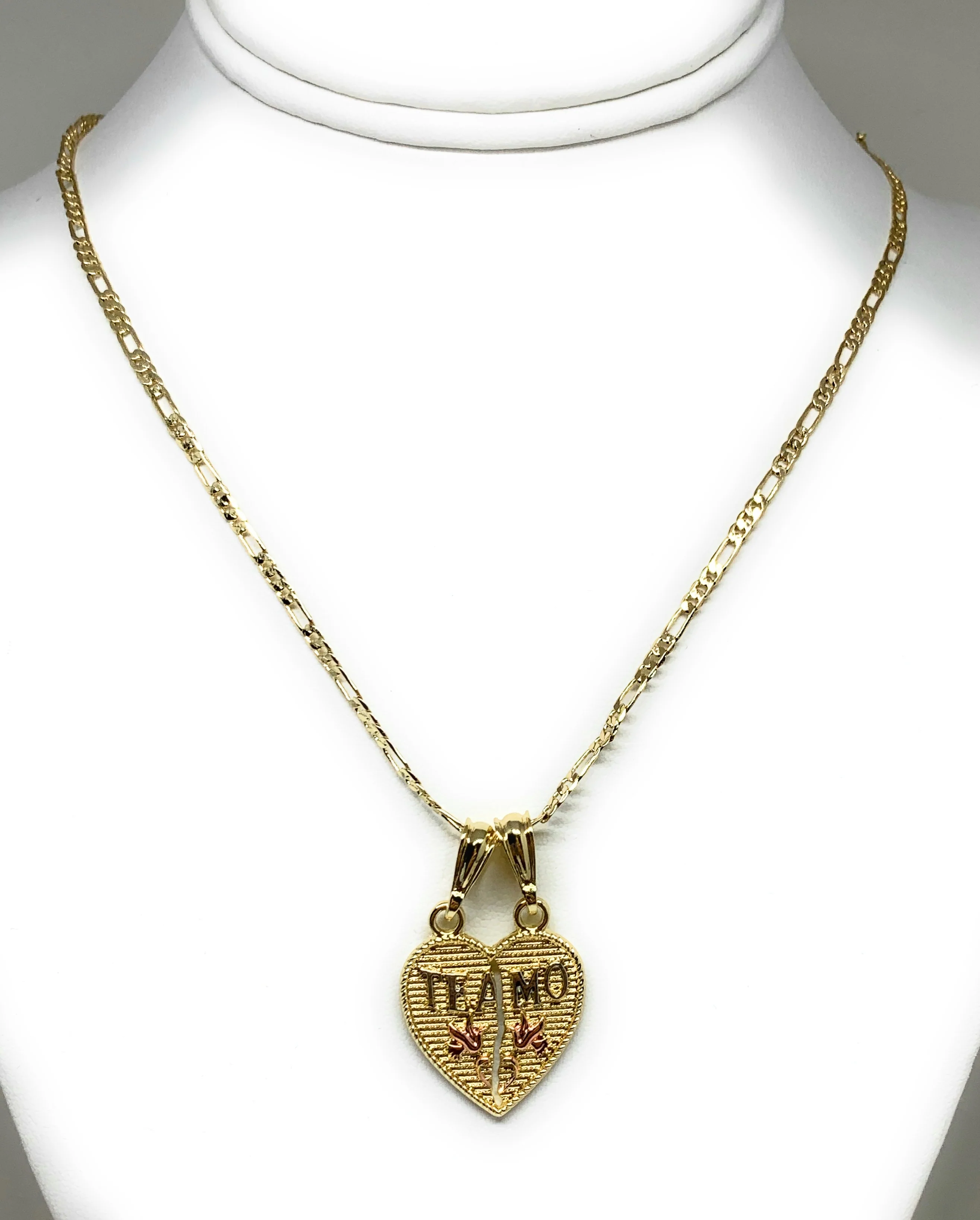 Gold Plated Tri-Color "Te Amo" Heart Split Pendant Necklace 24" - Image 3