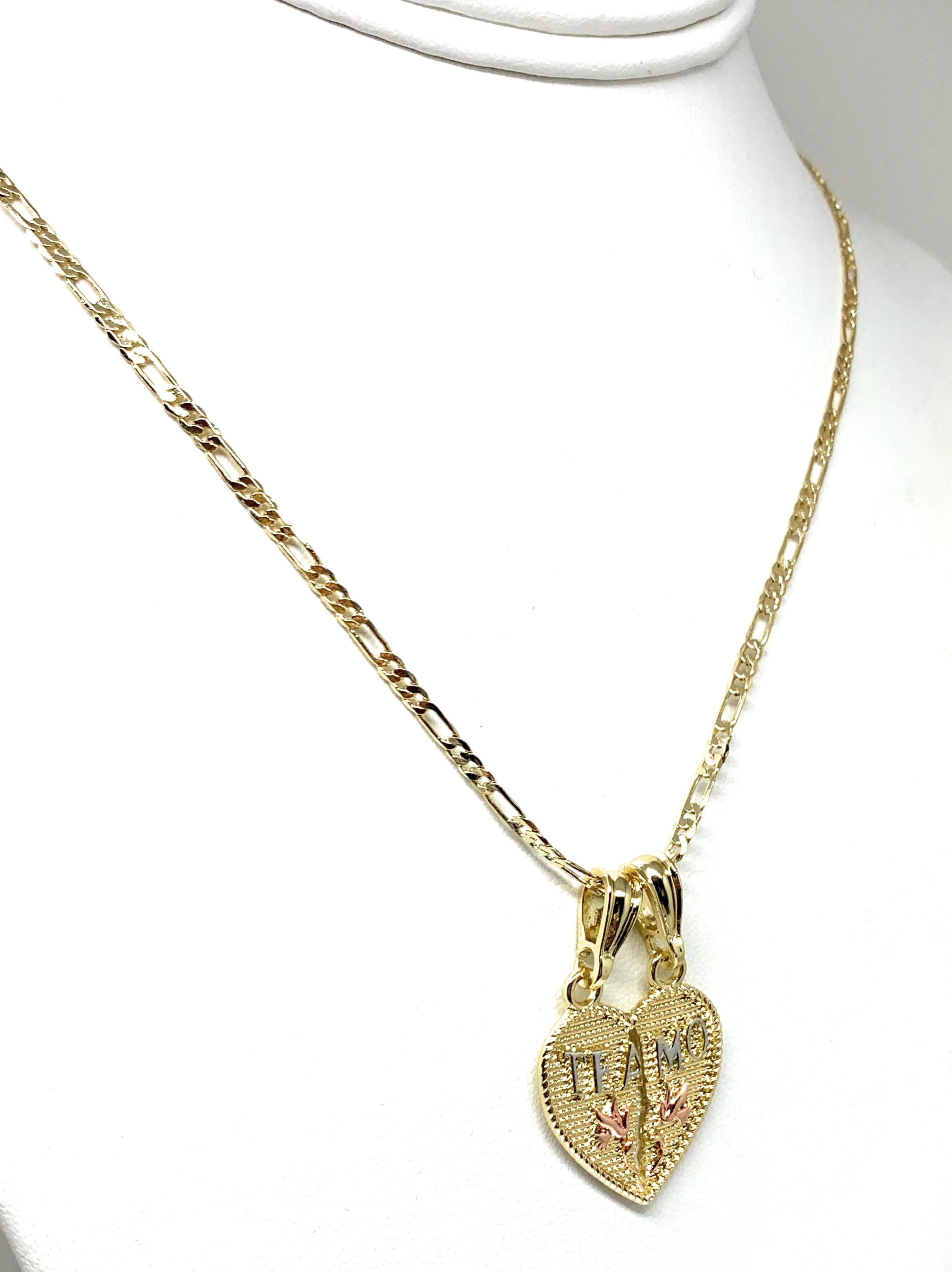 Gold Plated Tri-Color "Te Amo" Heart Split Pendant Necklace 24" - Image 4