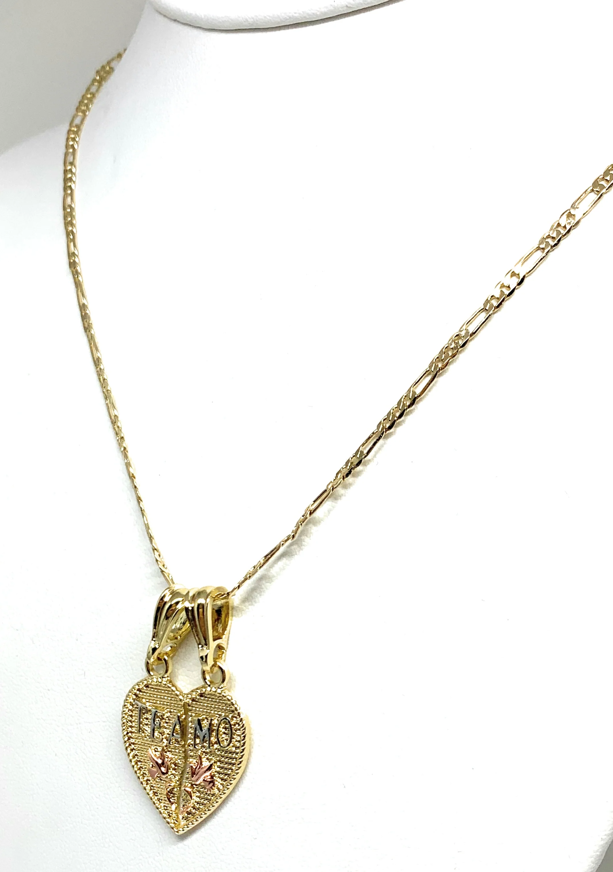 Gold Plated Tri-Color "Te Amo" Heart Split Pendant Necklace 24" - Image 5