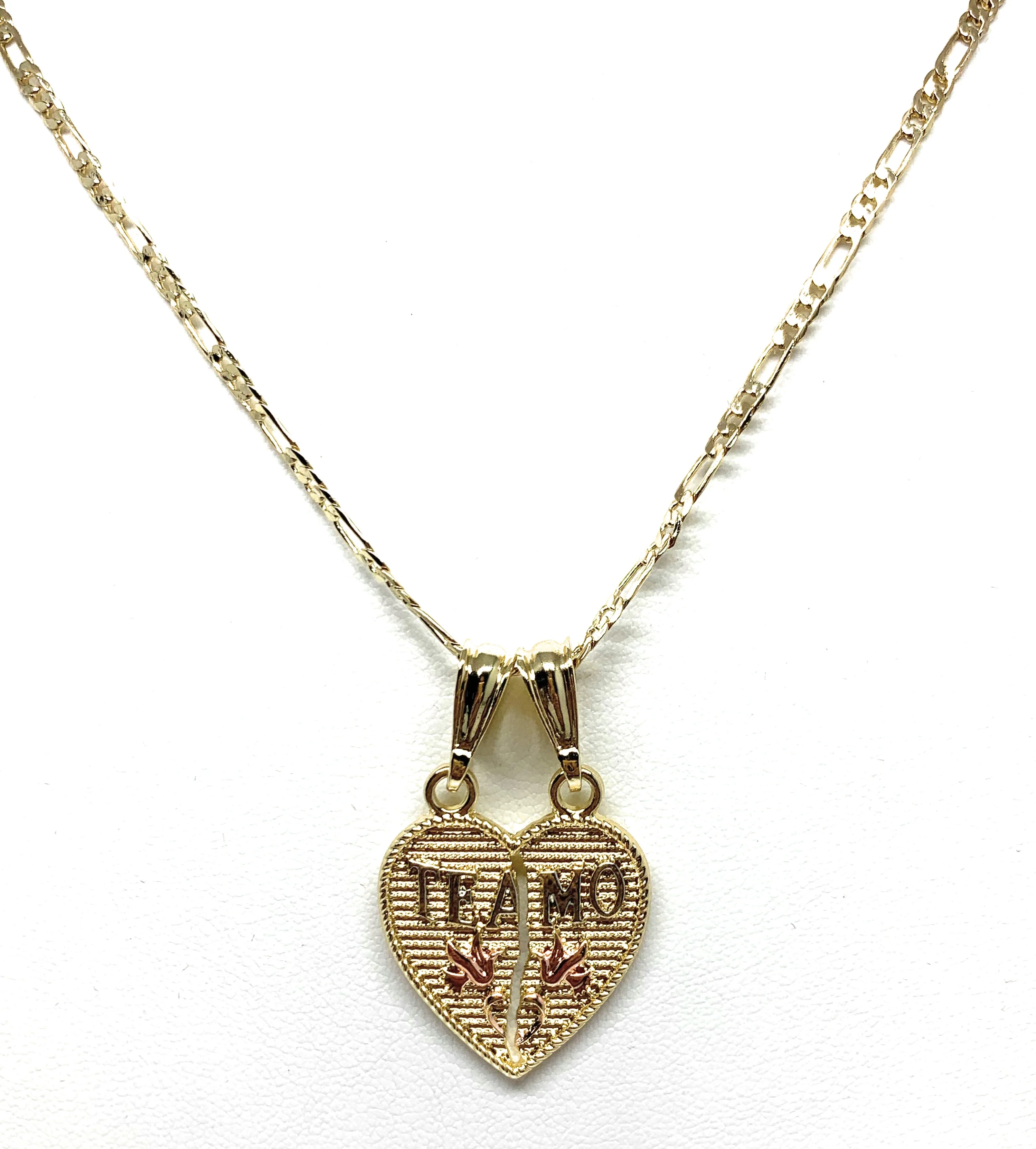 Gold Plated Tri-Color "Te Amo" Heart Split Pendant Necklace 24" - Image 6
