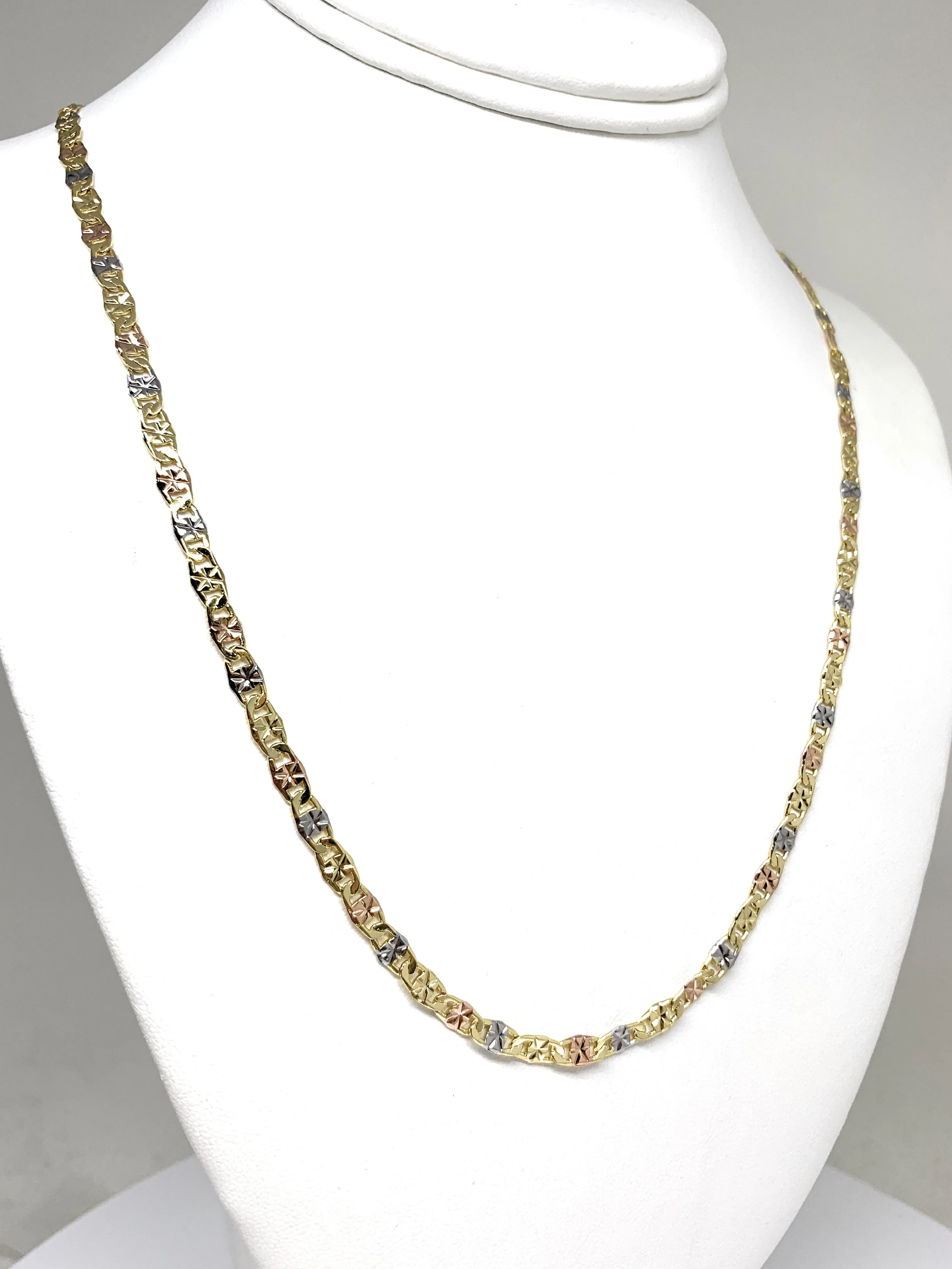 Gold Plated Tri-Color Valentina Chain 20,24 inch 2.5mm, 3mm, 6.5mm Width - Image 3