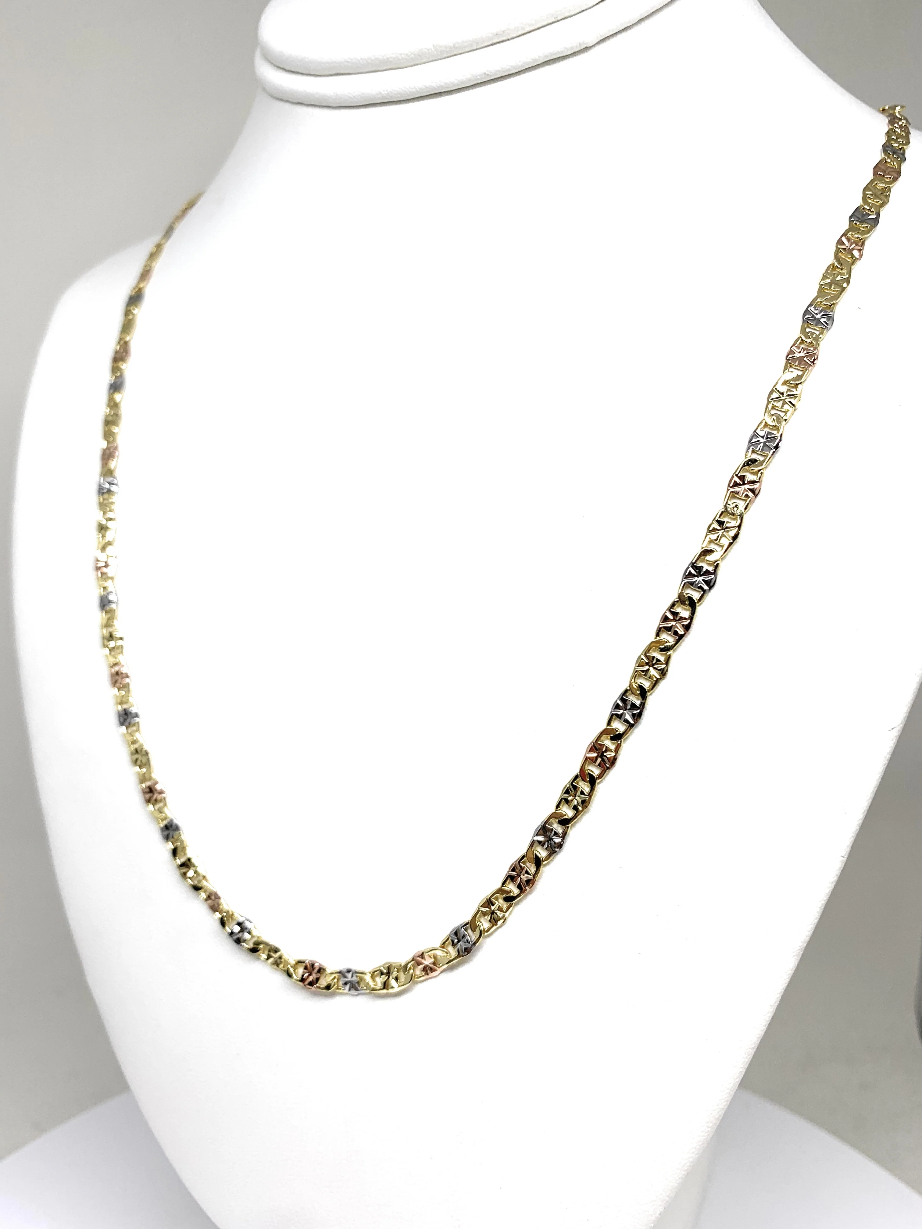 Gold Plated Tri-Color Valentina Chain 20,24 inch 2.5mm, 3mm, 6.5mm Width - Image 4