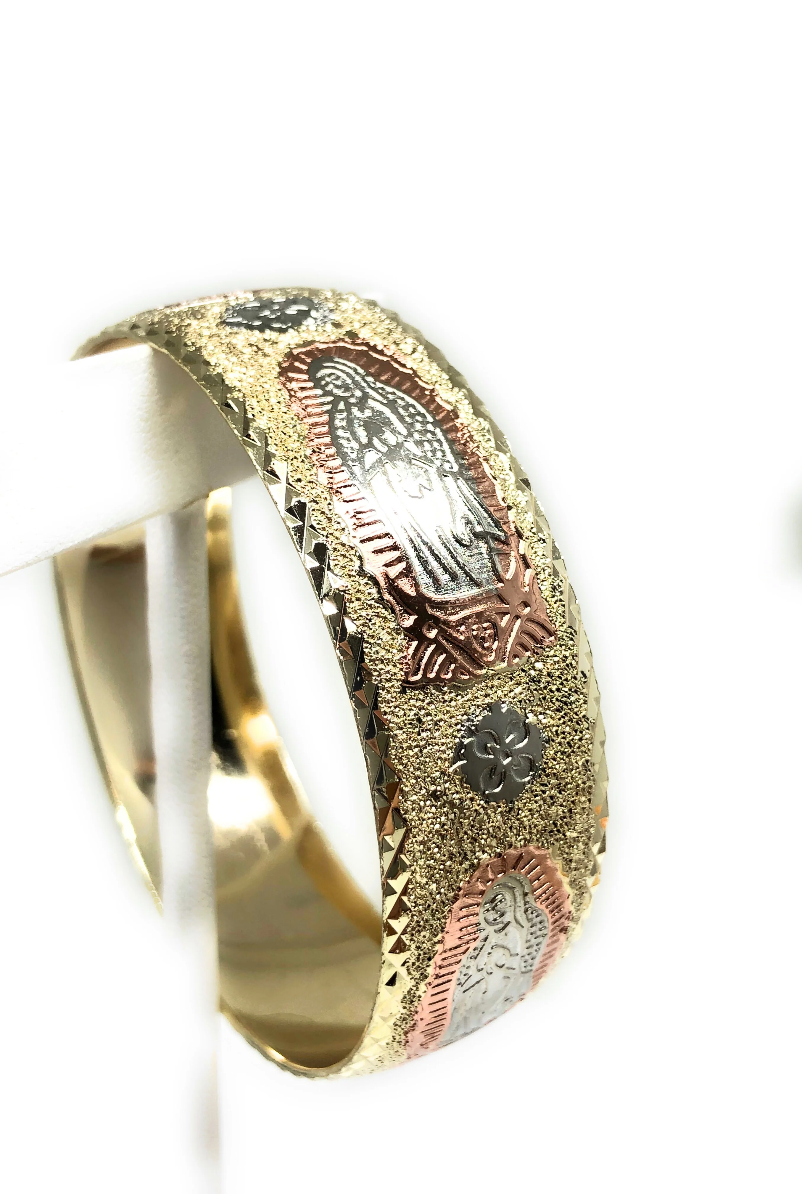 Gold Plated Tri-Color Virgin Mary Bangle Bracelet Pulsera Virgen Guadalupe Tres Colores hi - Image 3