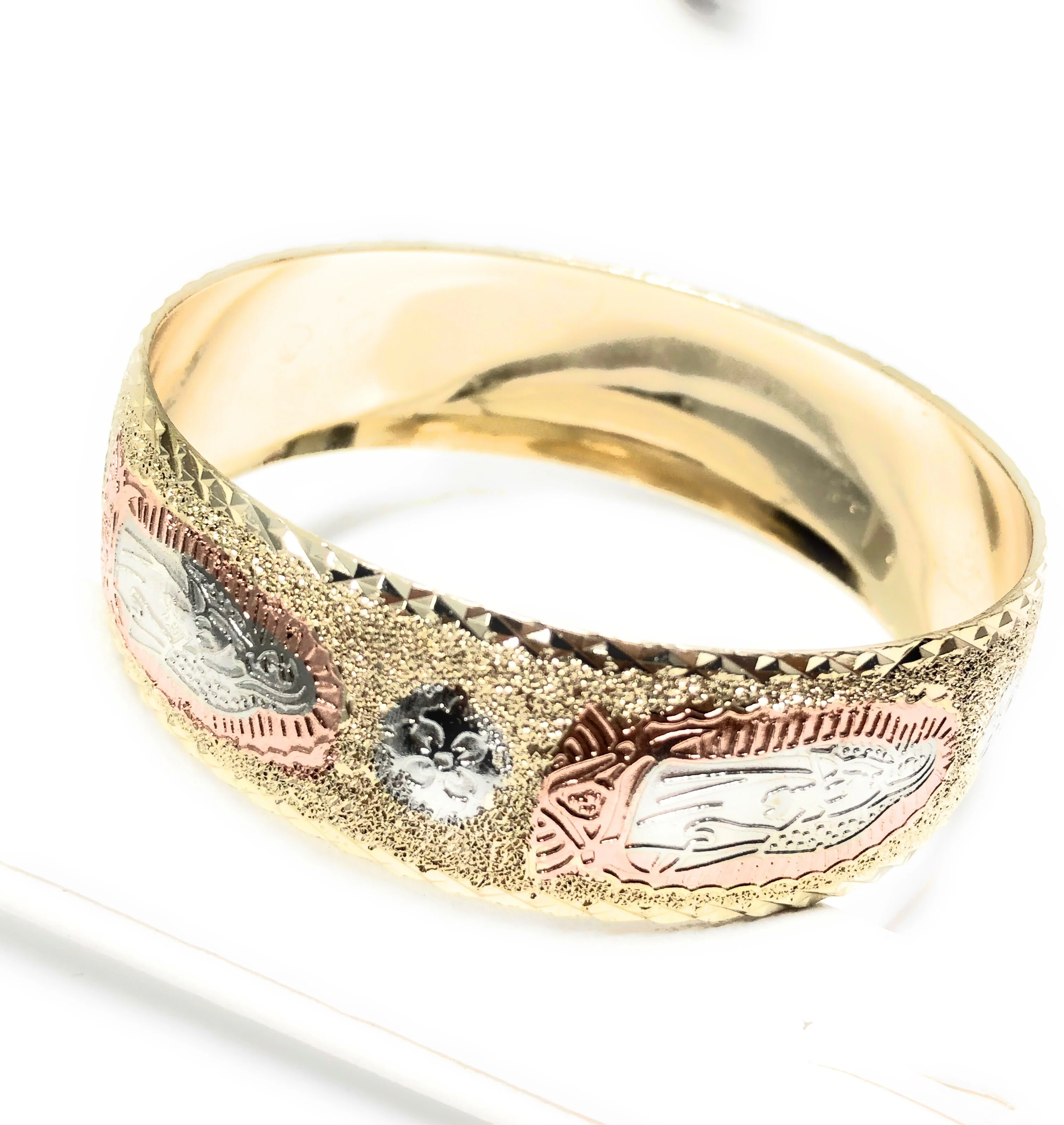 Gold Plated Tri-Color Virgin Mary Bangle Bracelet Pulsera Virgen Guadalupe Tres Colores hi - Image 4