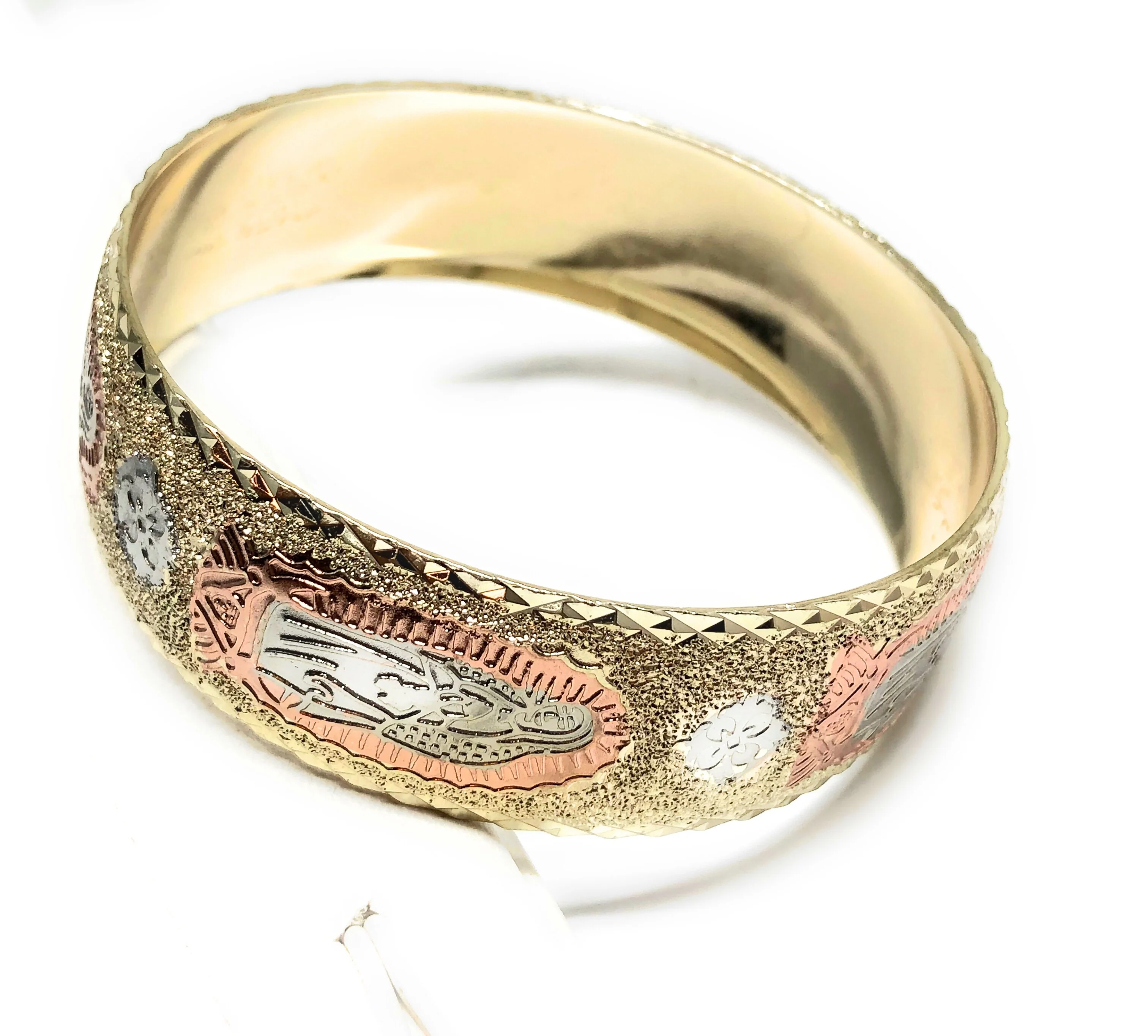 Gold Plated Tri-Color Virgin Mary Bangle Bracelet Pulsera Virgen Guadalupe Tres Colores hi - Image 5