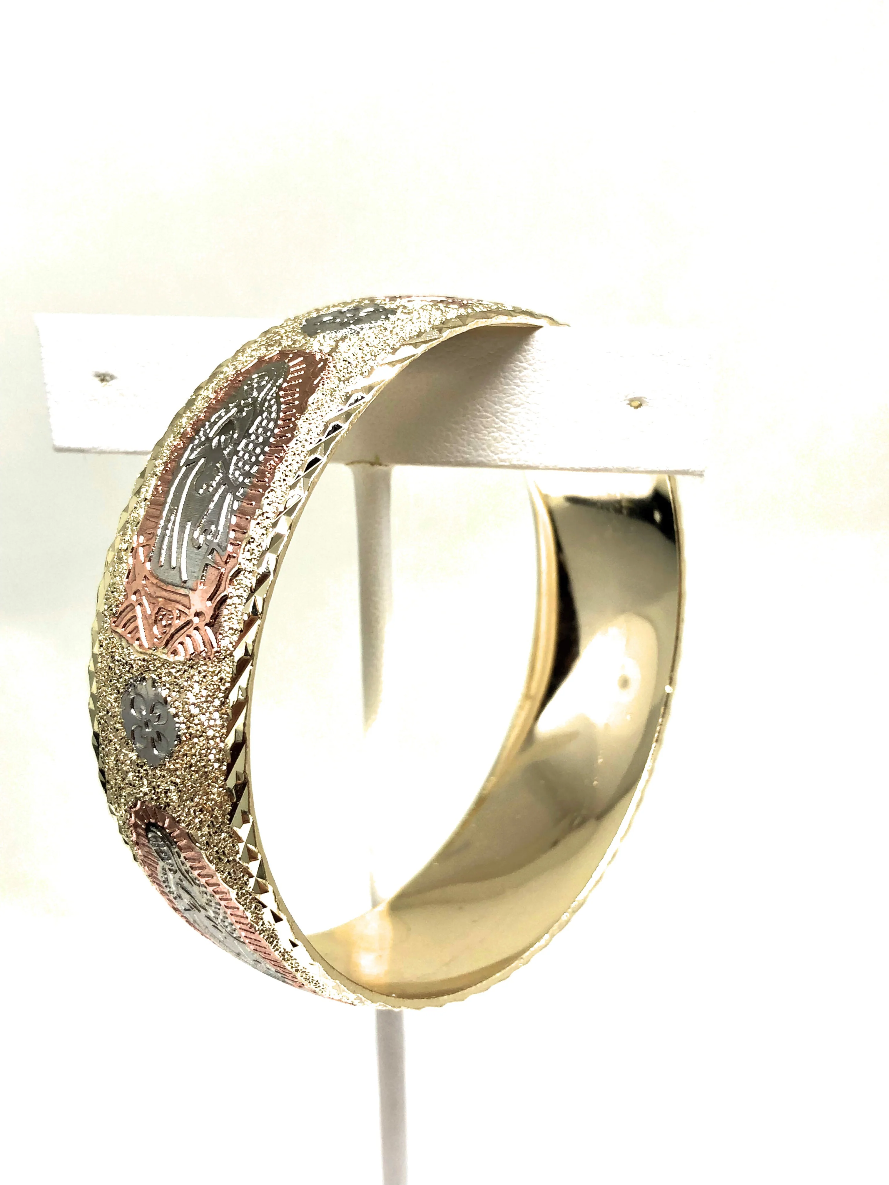 Gold Plated Tri-Color Virgin Mary Bangle Bracelet Pulsera Virgen Guadalupe Tres Colores hi - Image 6