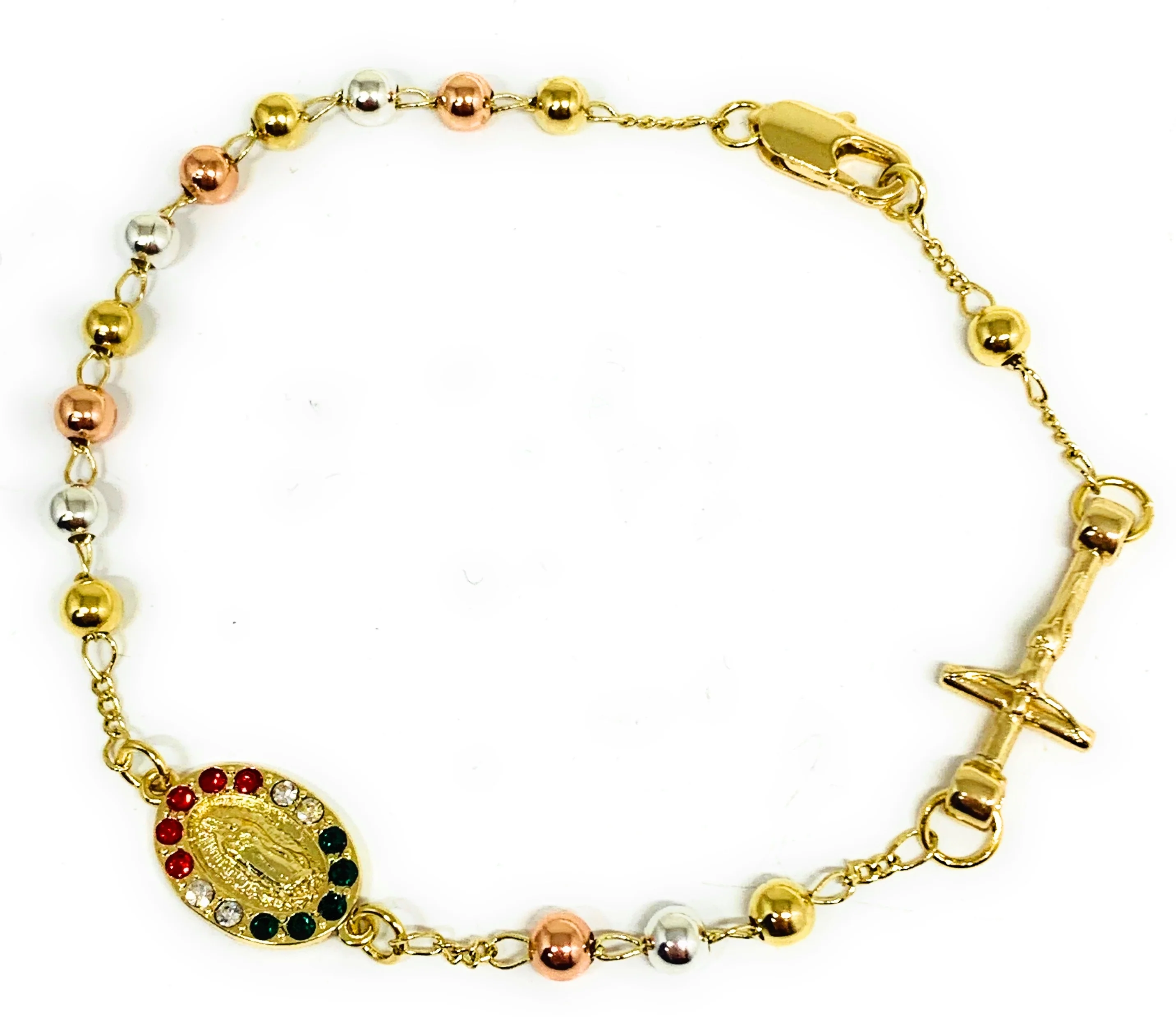 Gold Plated Tri-Color Virgin Mary Bracelet Virgen De Guadalupe Pulsera Tres Colores 8” - Image 2