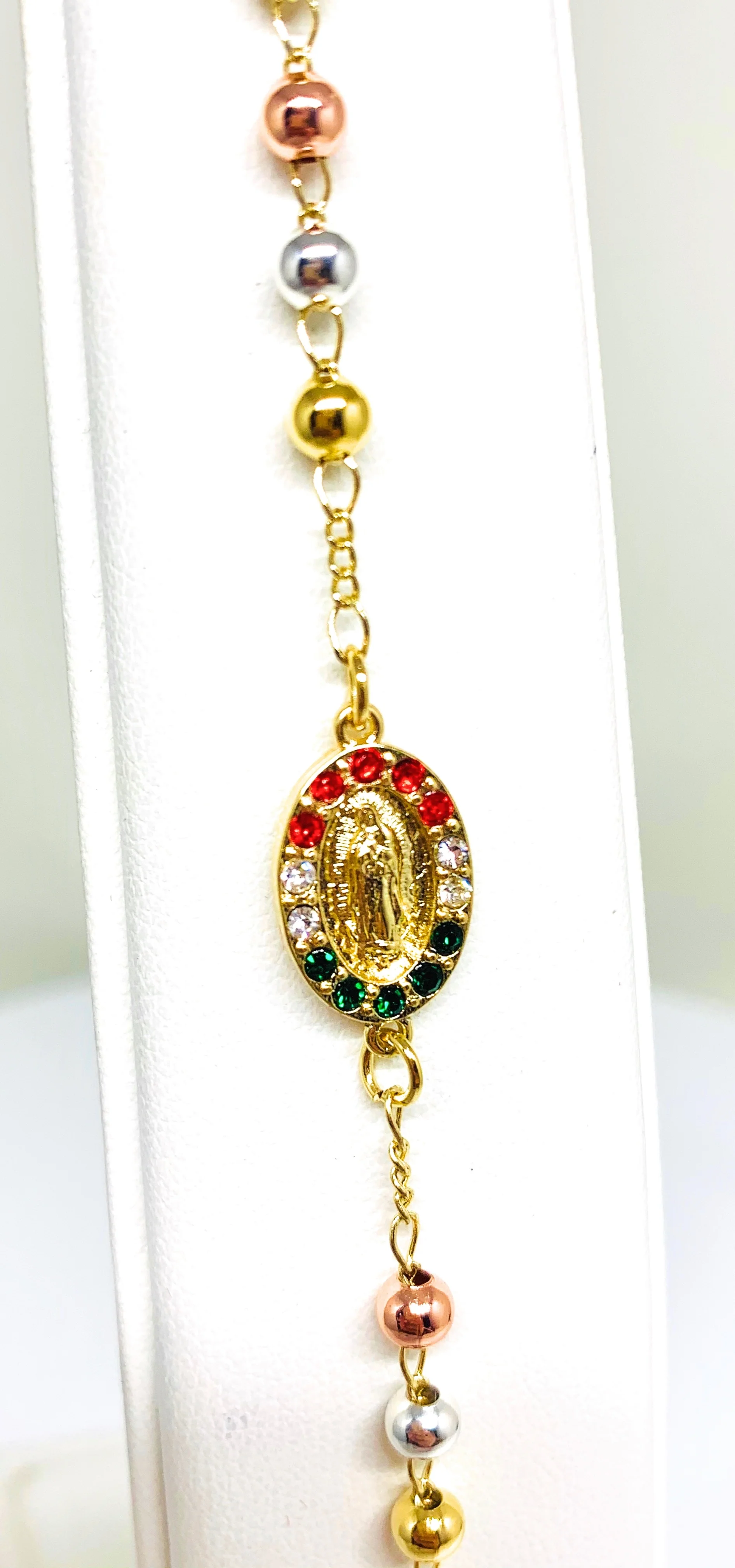 Gold Plated Tri-Color Virgin Mary Bracelet Virgen De Guadalupe Pulsera Tres Colores 8” - Image 3