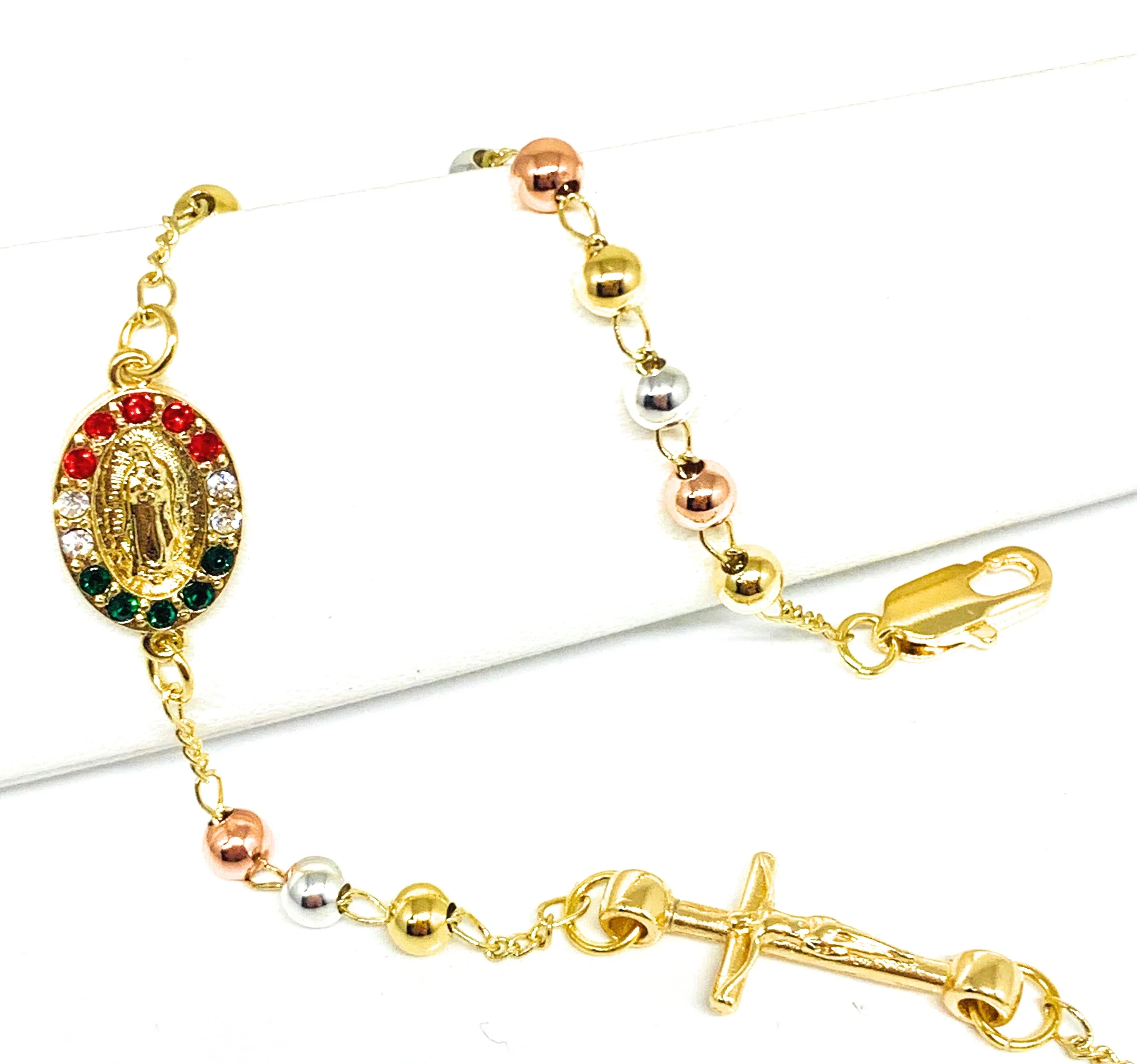 Gold Plated Tri-Color Virgin Mary Bracelet Virgen De Guadalupe Pulsera Tres Colores 8” - Image 5
