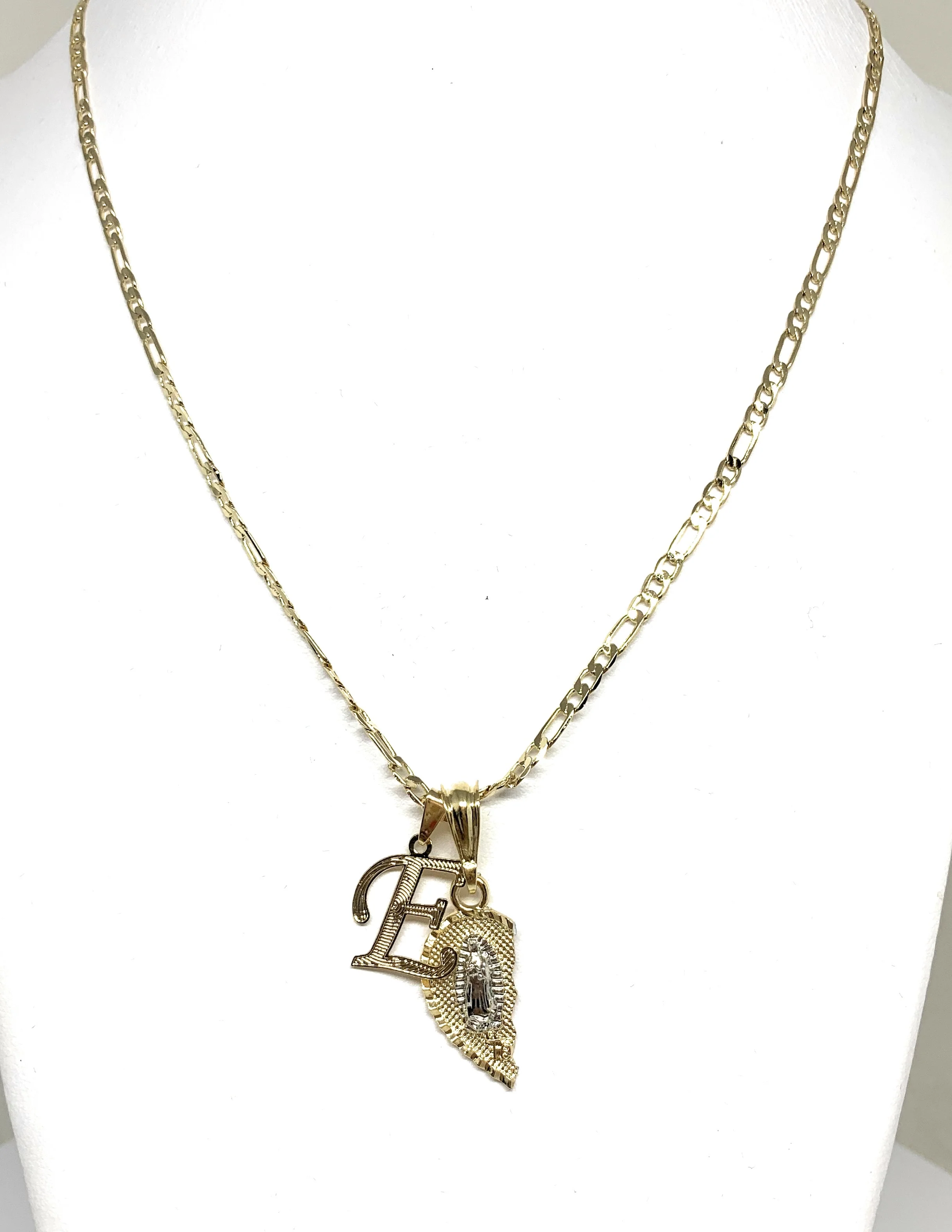 GOLD PLATED TRI-COLOR VIRGIN MARY & CHRIST "TE AMO" HEART SPLIT PENDANT & CURSIVE INITIAL LETTER TWO NECKLACE SET 24" - Image 4