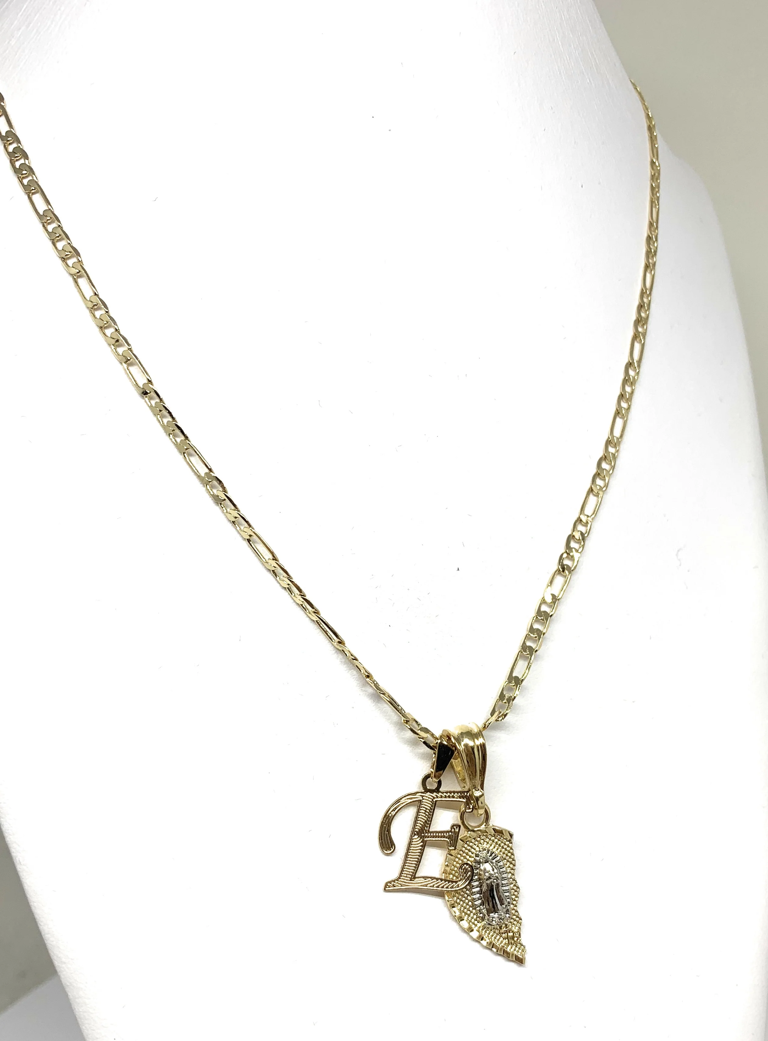 GOLD PLATED TRI-COLOR VIRGIN MARY & CHRIST "TE AMO" HEART SPLIT PENDANT & CURSIVE INITIAL LETTER TWO NECKLACE SET 24" - Image 5