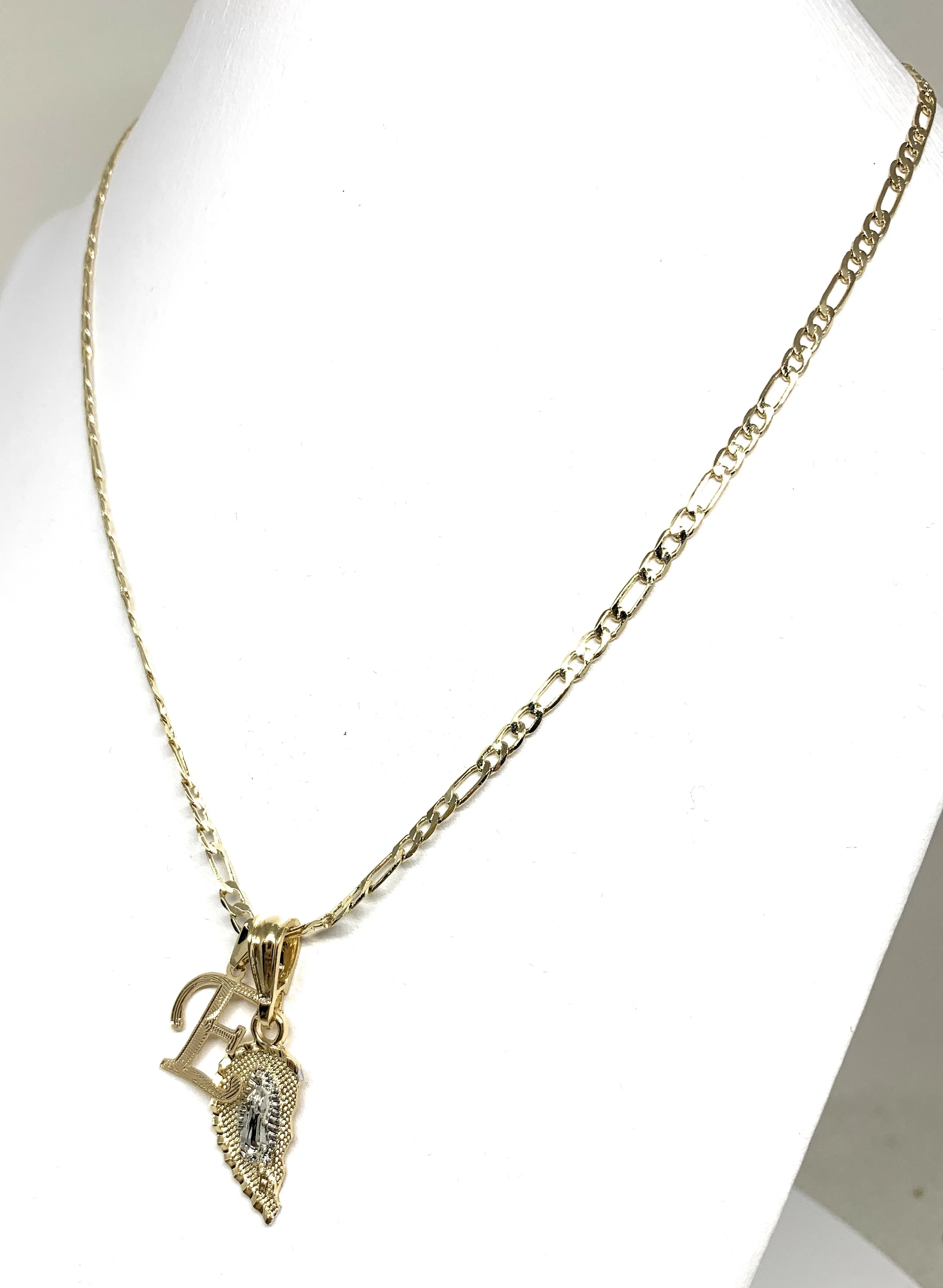 GOLD PLATED TRI-COLOR VIRGIN MARY & CHRIST "TE AMO" HEART SPLIT PENDANT & CURSIVE INITIAL LETTER TWO NECKLACE SET 24" - Image 6