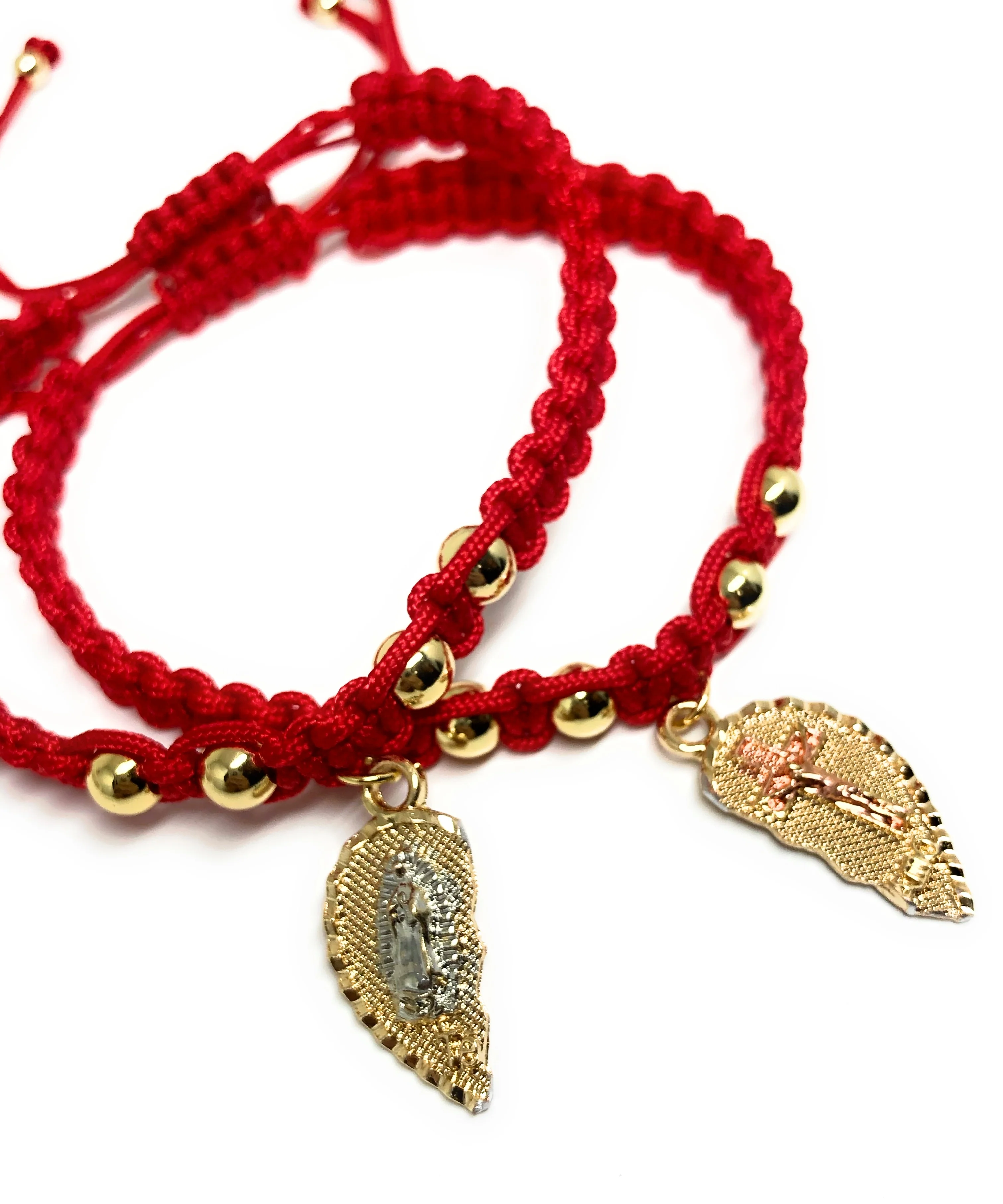 Gold Plated Tri-Color Virgin Mary & Christ "Te Amo" Heart Split Pendant HAND BRAIDED ADJUSTABLE TWO BRACELET SET 7.5” - Image 3