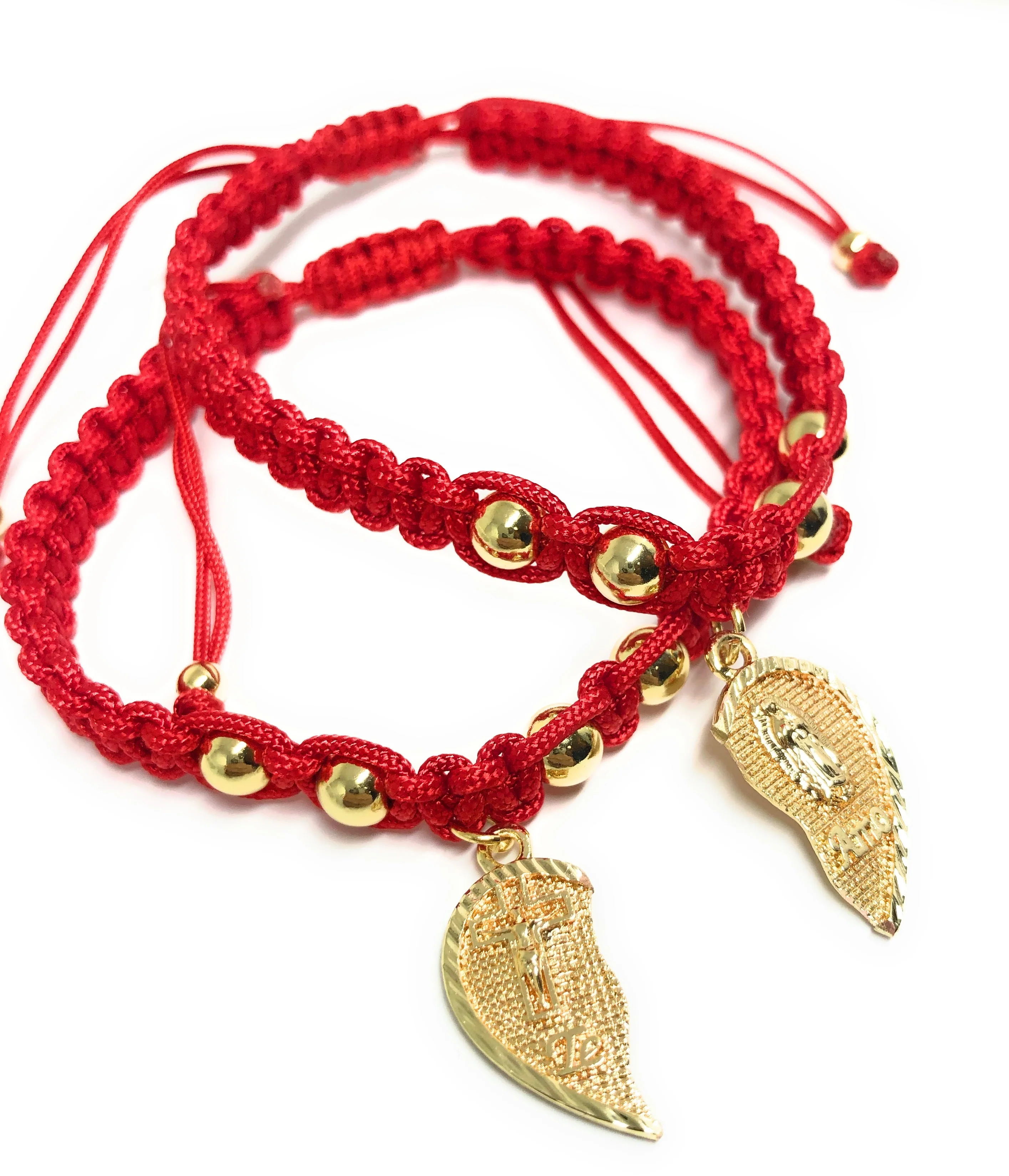 Gold Plated Tri-Color Virgin Mary & Christ "Te Amo" Heart Split Pendant HAND BRAIDED ADJUSTABLE TWO BRACELET SET 7.5” - Image 6