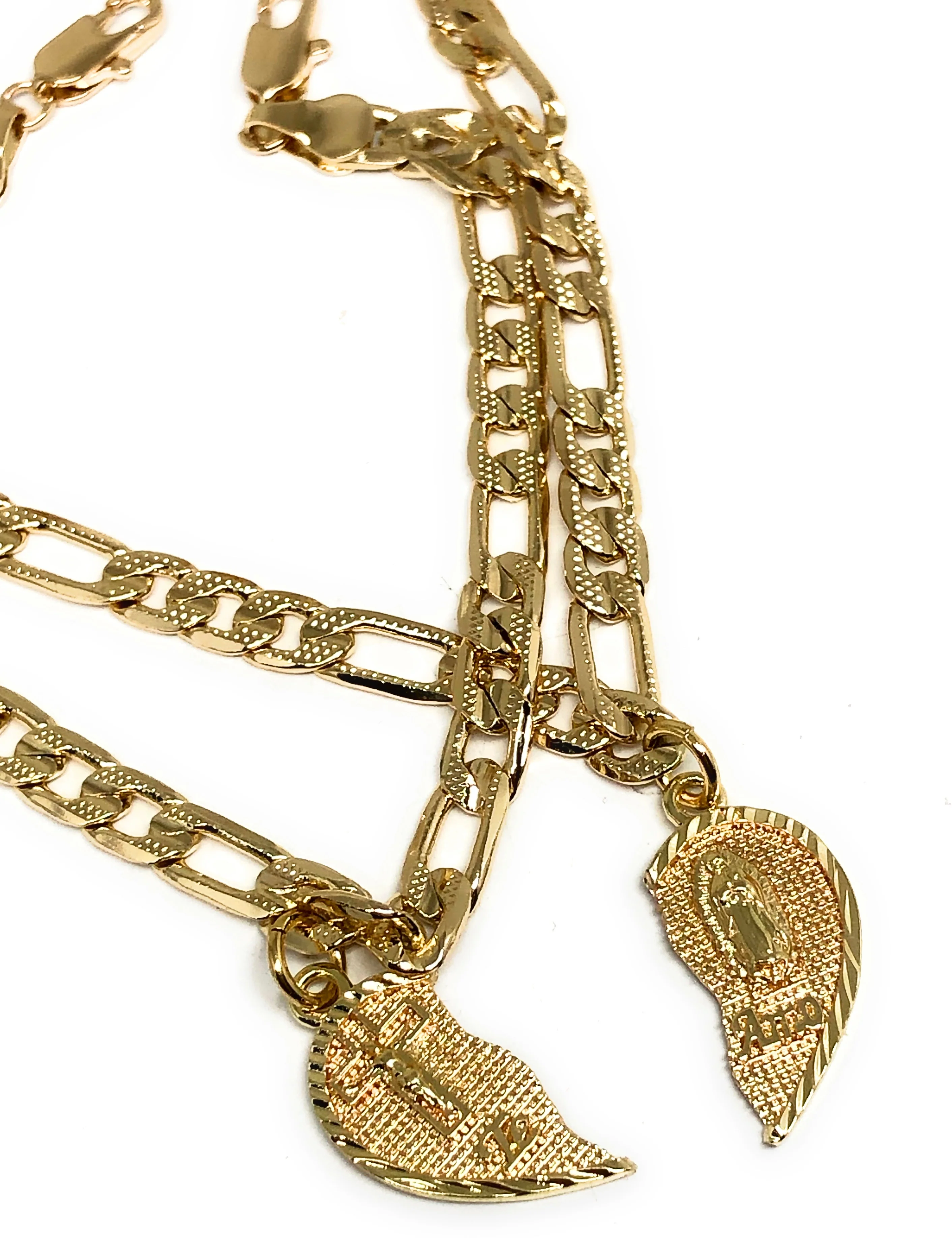 Gold Plated Tri-Color Virgin Mary & Christ "Te Amo" Heart Split Pendant TWO BRACELET SET 7.5” - Image 6